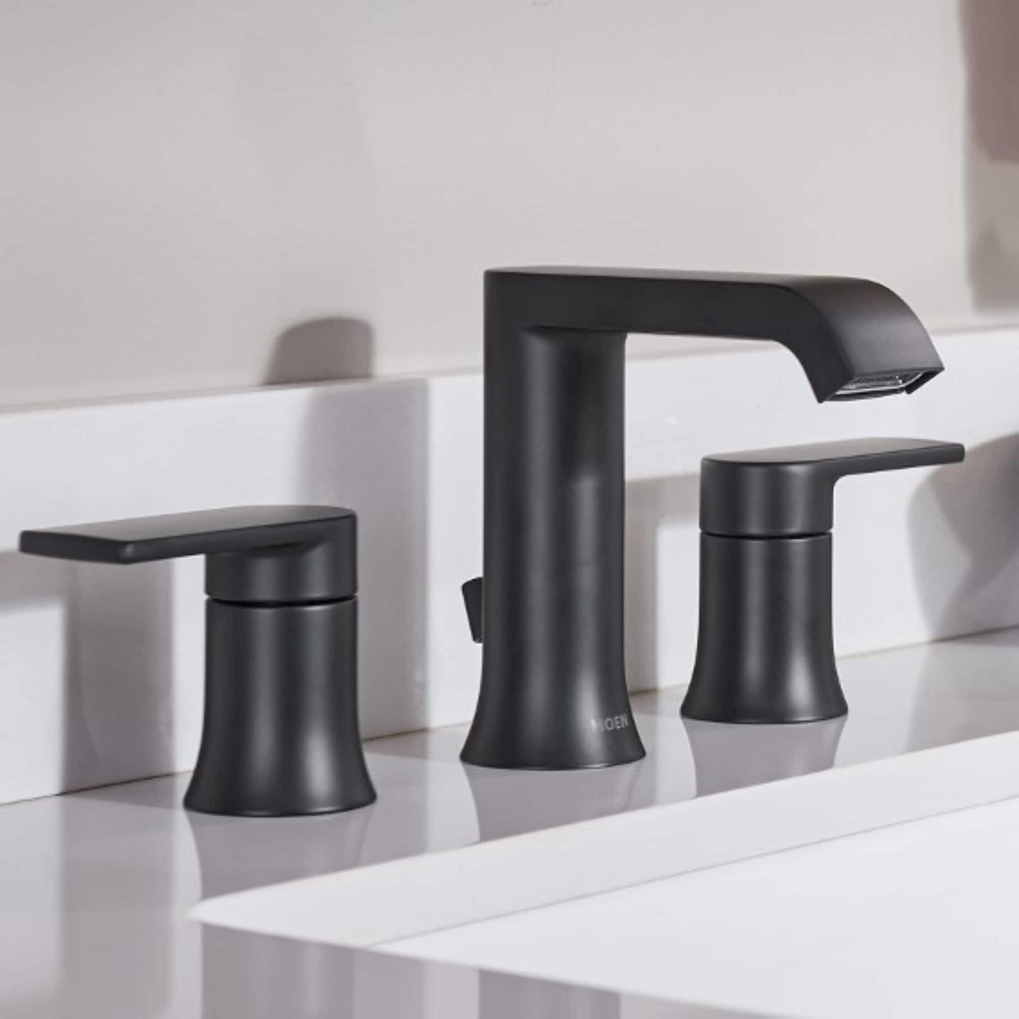 Moen T6708BL Genta LX Matte Black Widespread 2-handle WaterSense Mid-arc Residential Handle Bathroom Sink Faucet with Drain