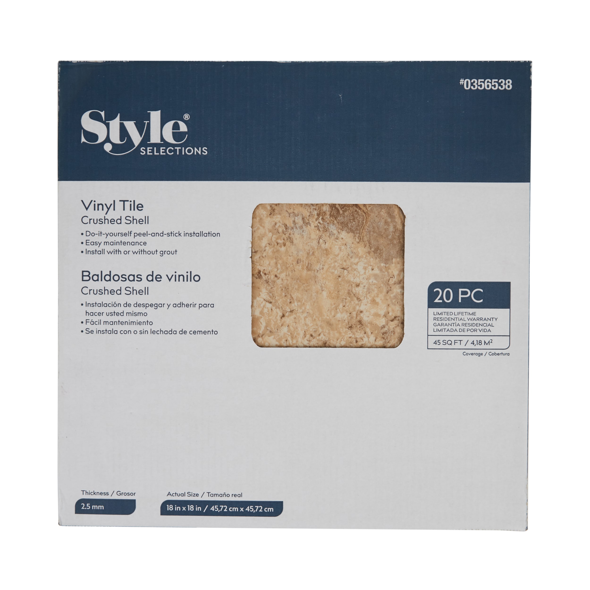 Style Selections Crushed Shell 18 In X 18 In Groutable Water Resistant Peel And Stick Luxury Flooring 2 25 Sq Ft In The Vinyl Tile Department At Lowes Com
