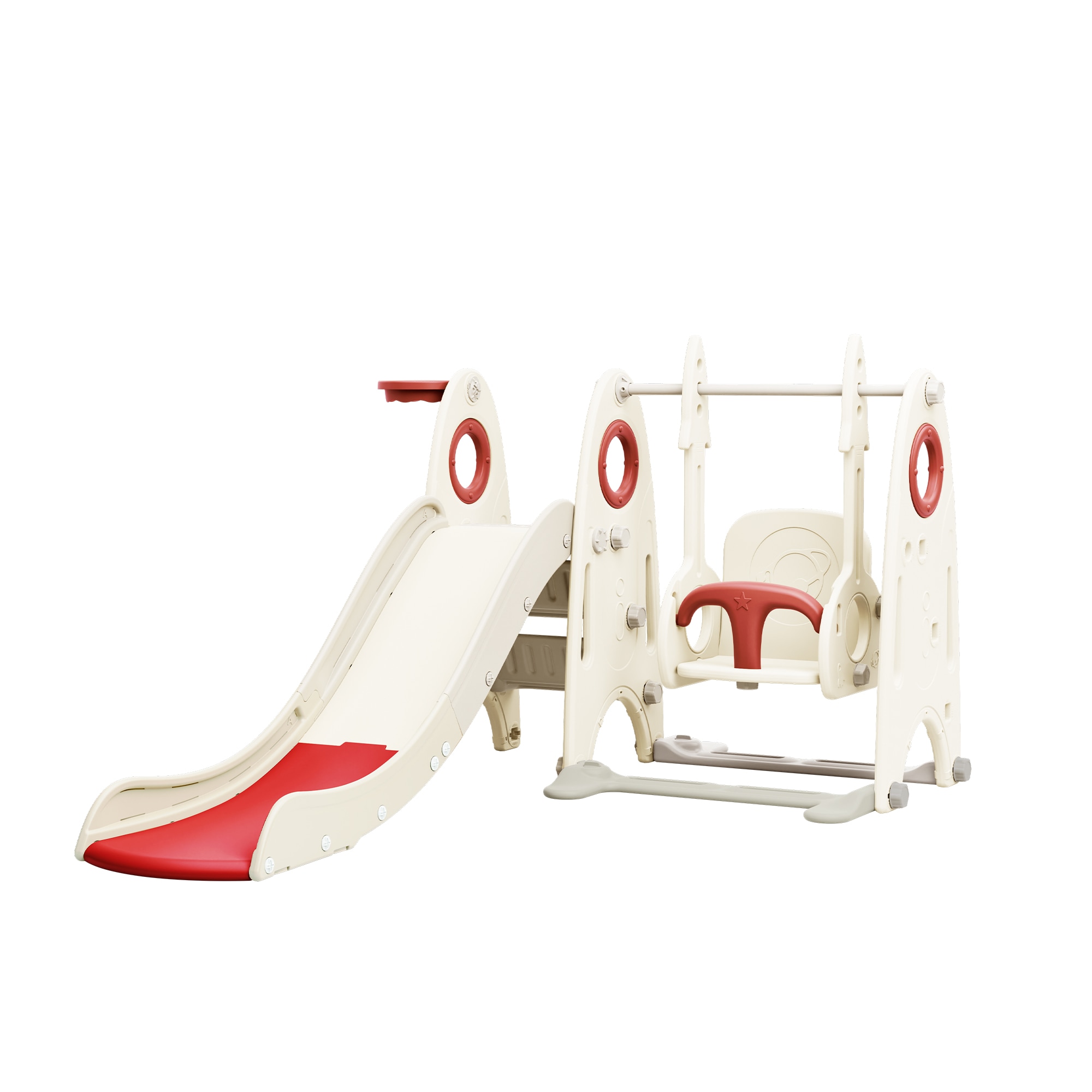 Siavonce 4 in 1 Toddler Slide and Swing Set, Kids Playground Climber Slide Playset with Basketball Hoop,Freestanding Combination for babies in Red -  XH05AAJ