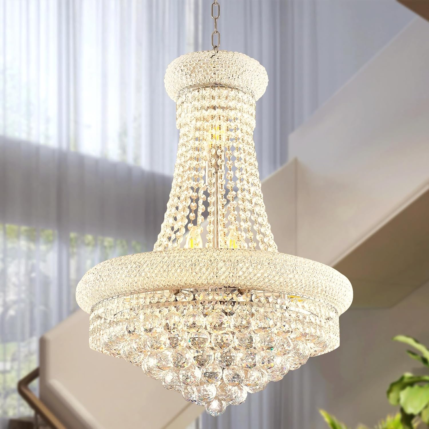 EFPERFECT DS-SW06 13 Light Silver Crystal Chandelier French Empire Style with K9 Crystals for Dining Room or Bedroom