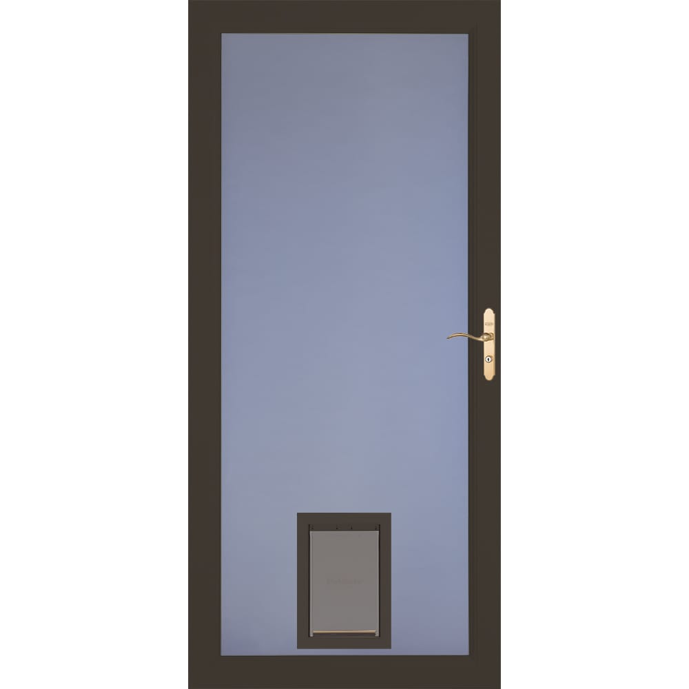 Signature Selection Pet Door 32-in x 81-in Elk Full-view Aluminum Storm Door with Polished Brass Handle in Brown | - LARSON 1497904107