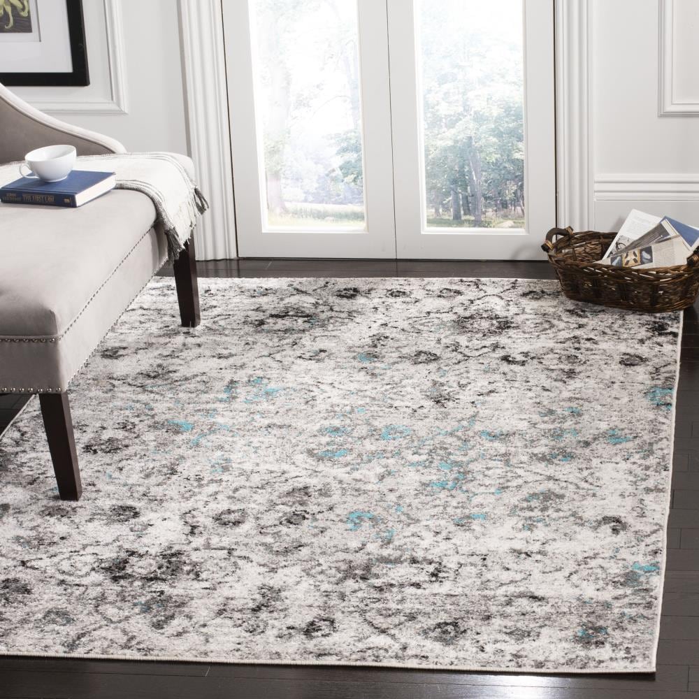 Gray and Black Square Abstract Low Pile Area Rug