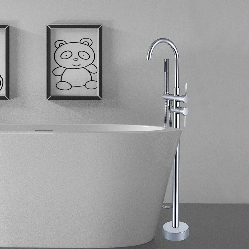 Chrome Freestanding Bathtub Faucet with Handheld Shower