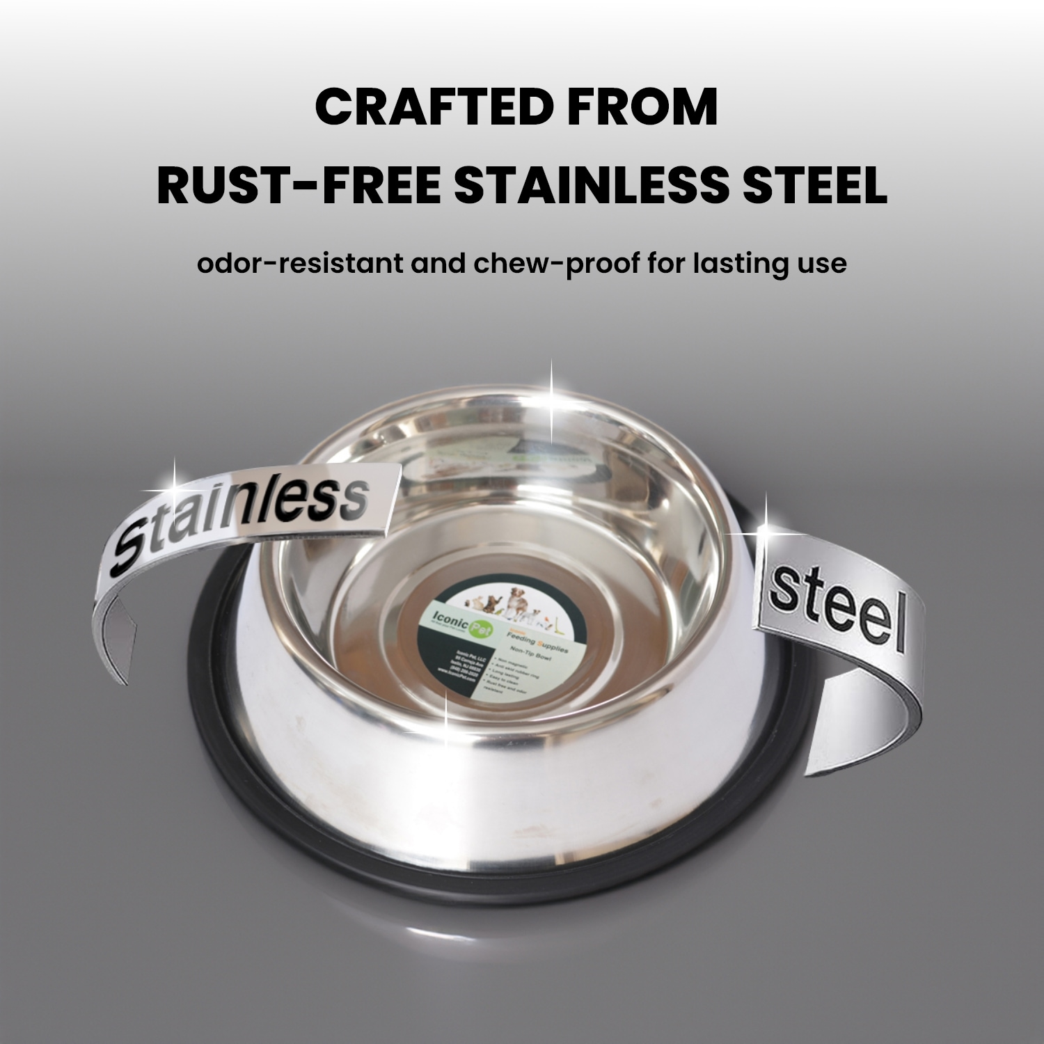 Stainless Steel Non-Skid Pet Bowl with Rubber Base, 64 Oz