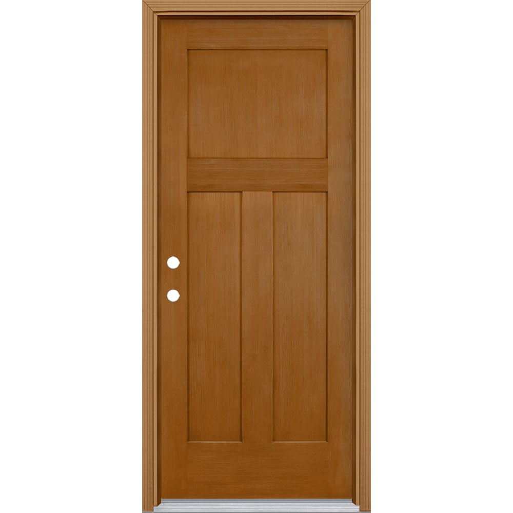 Masonite 6271 Winslow 32-in x 80-in x 4-9/16-in Fiberglass No glass Right-hand inswing Oakcrest Stained Prehung Front Door with Brickmould Insulating core
