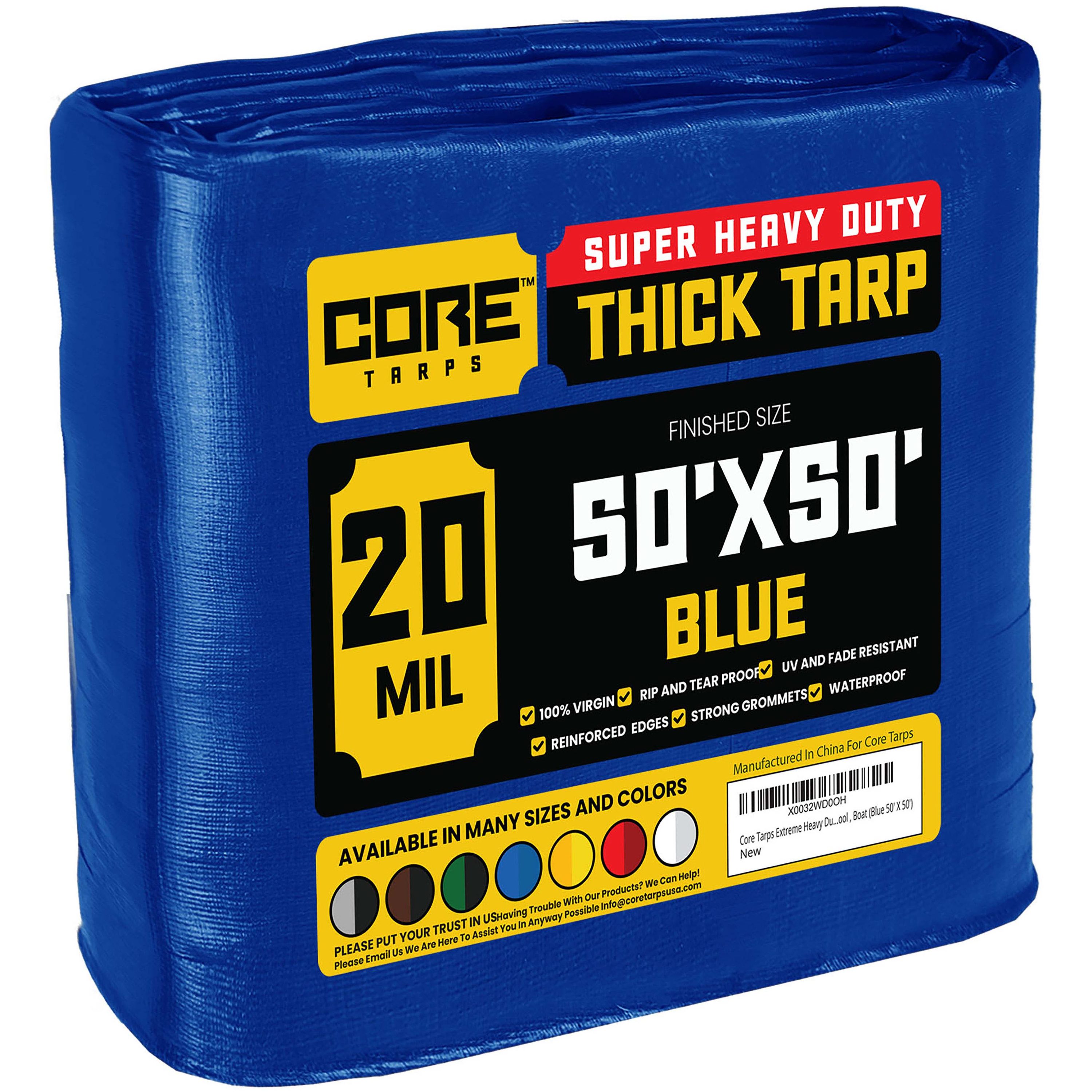 Core Tarps CT-705-50X50 50-ft x 50-ft Blue Waterproof Commercial Polyethylene 20-Mils Tarp