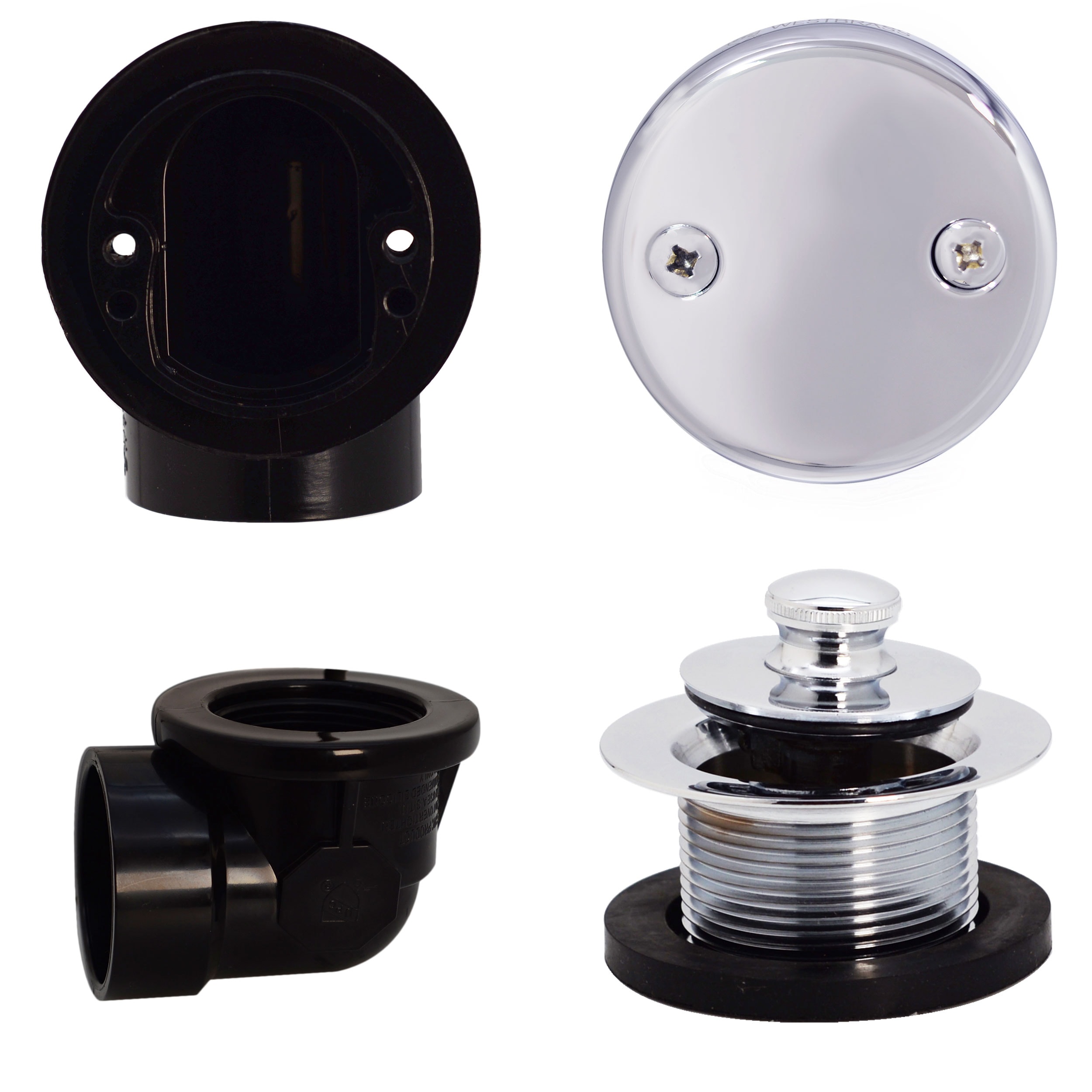 WESTBRASS D574-26 Pull and Drain Sch. 40 Abs Plumber's Pack with Two-hole Elbow In Polished Chrome