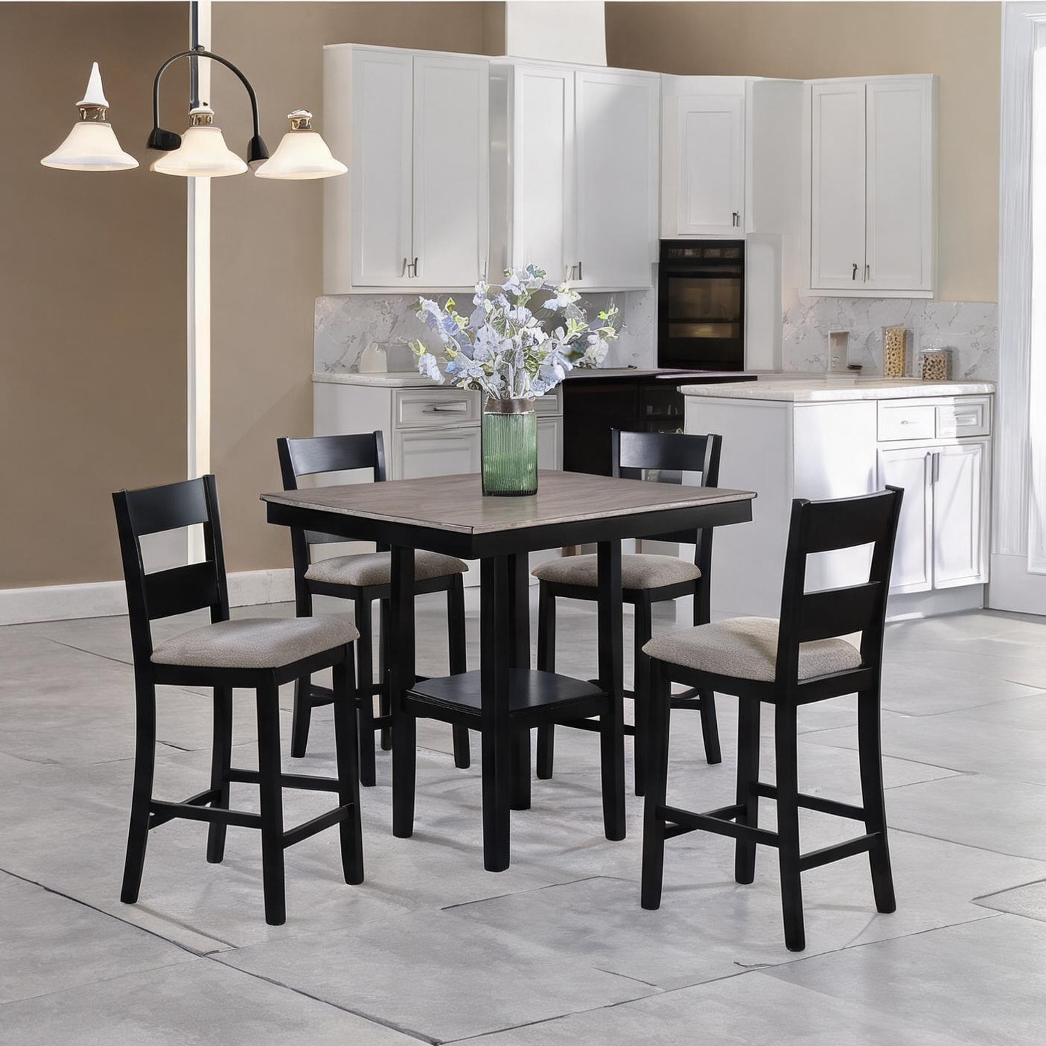 SunJet Farmhouse 5-Piece Counter Height Dining Set with Square Table ...