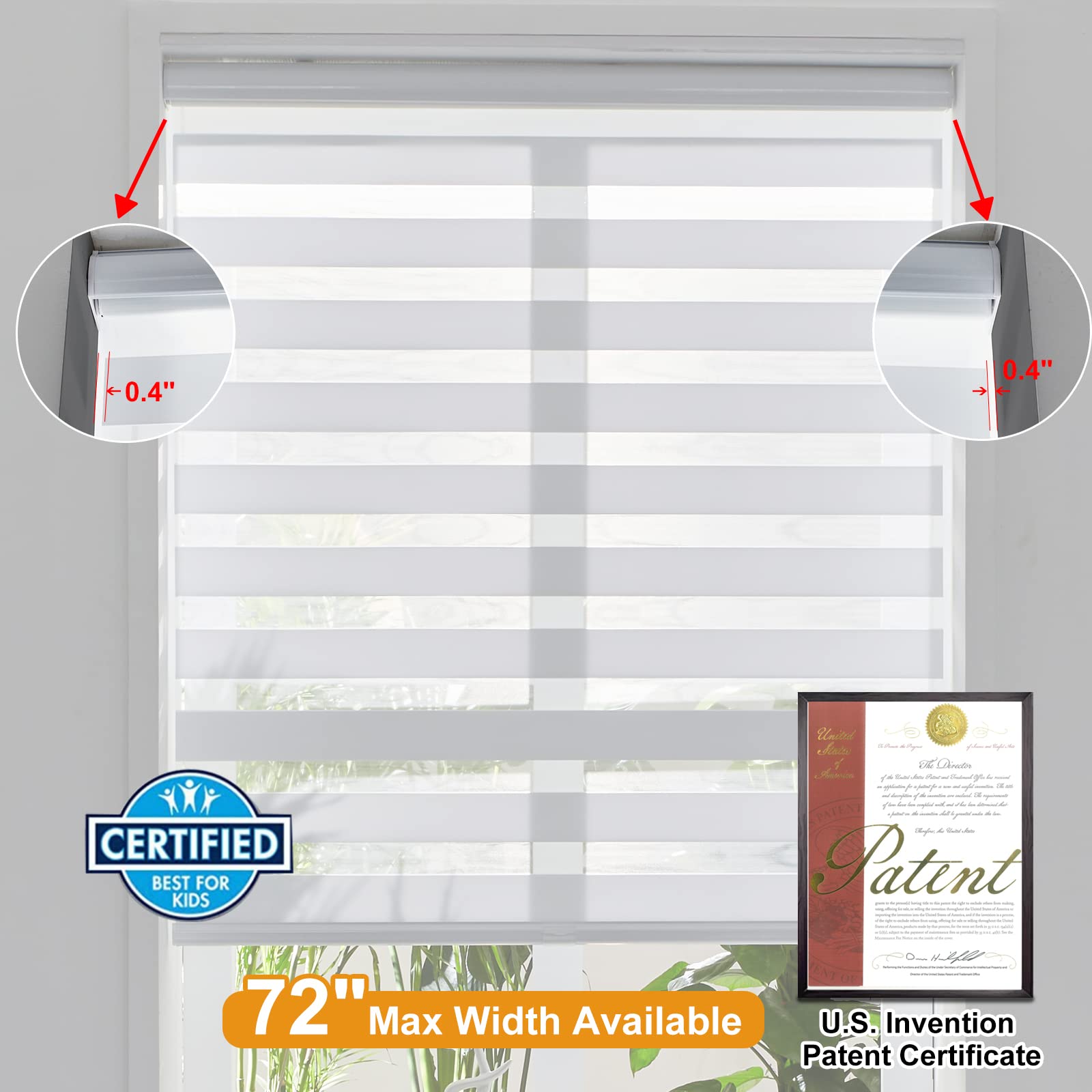 Phewnyzo Cordless Zebra Blinds for Windows 24 W 72 H White Dual Layer ...