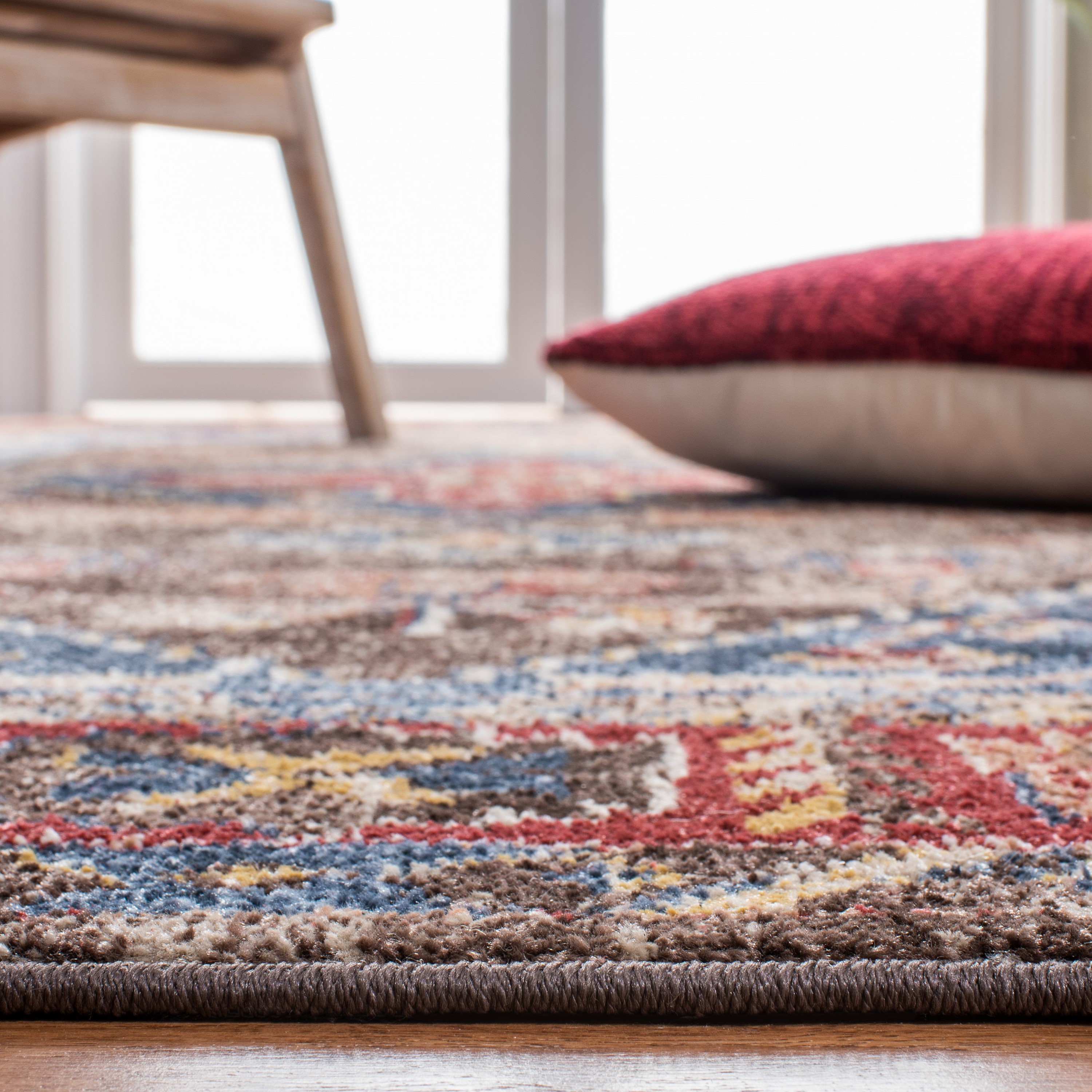 Blue Bijar Square Synthetic Stain-Resistant Accent Rug