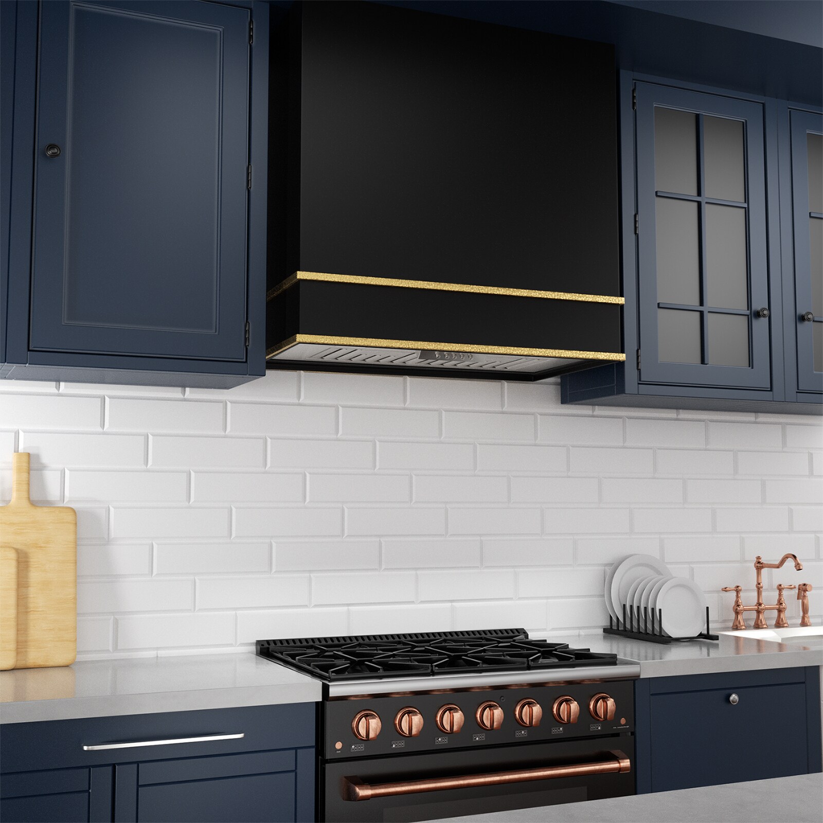 Akicon 30" Black and Gold Stainless Steel Wall Mounted Range Hood