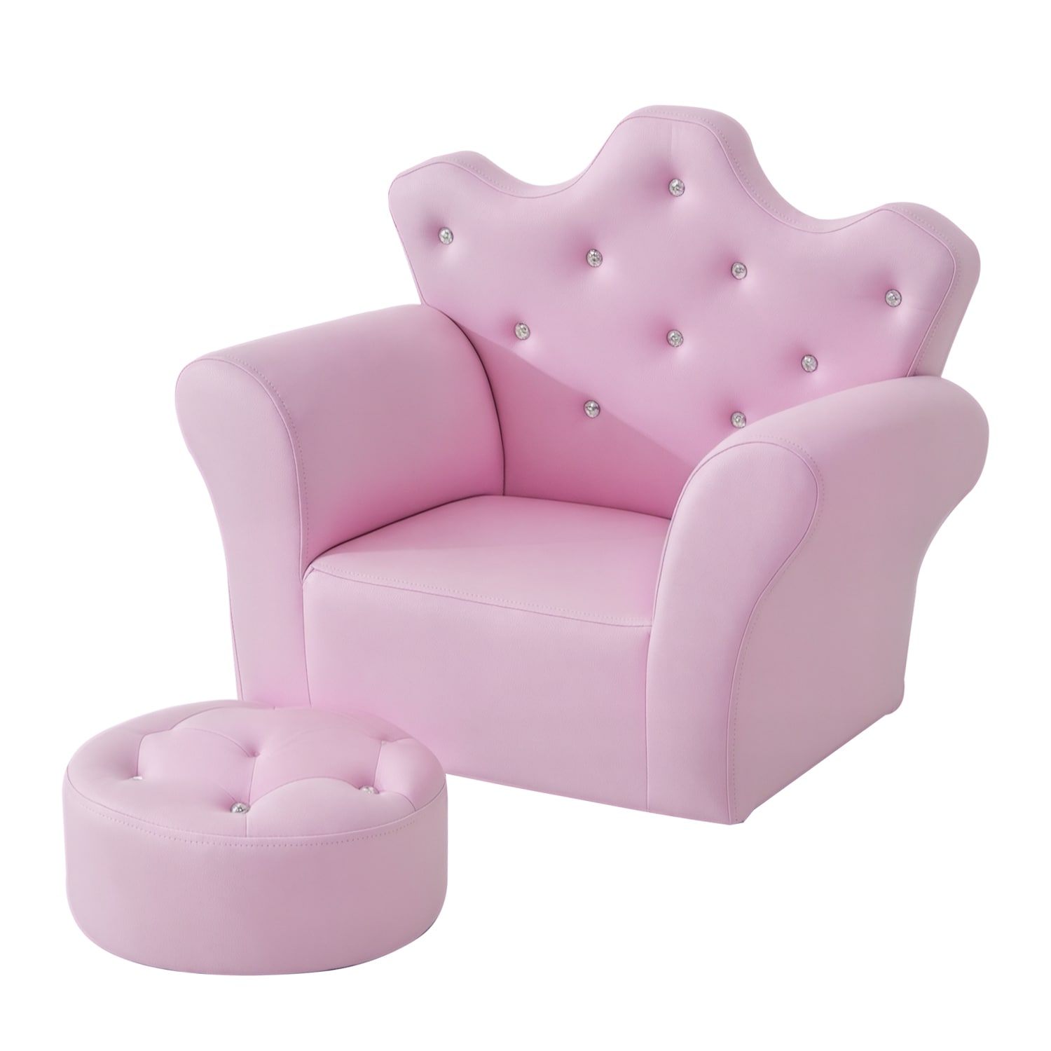 Qaba  Kids Sofa Set Childrens Upholstered Sofa with Footstool Princess Sofa with Diamond Decoration Baby Sofa Chair for Toddlers Girls Pink