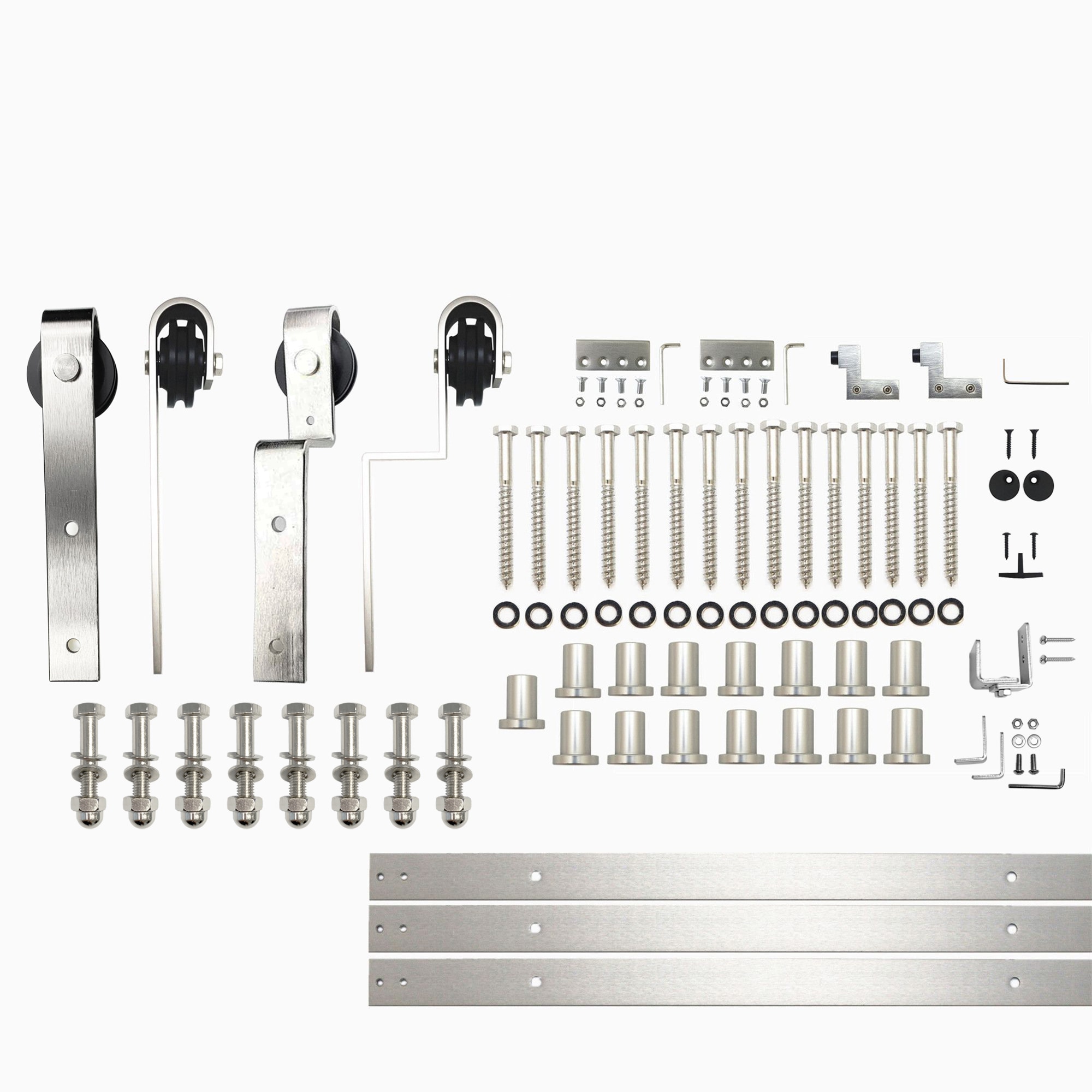 HOMACER YT5DNZ216C 216-in Brushed Brushed Nickel Indoor J-strap Double bypass Barn door hardware kit