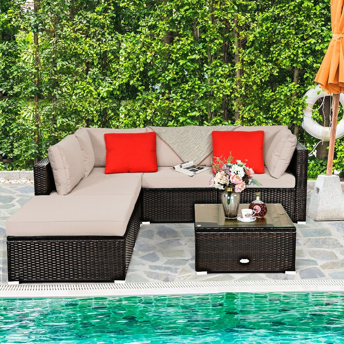 Clihome Outdoor Furniture 6-Piece Rattan Patio Conversation Set with ...