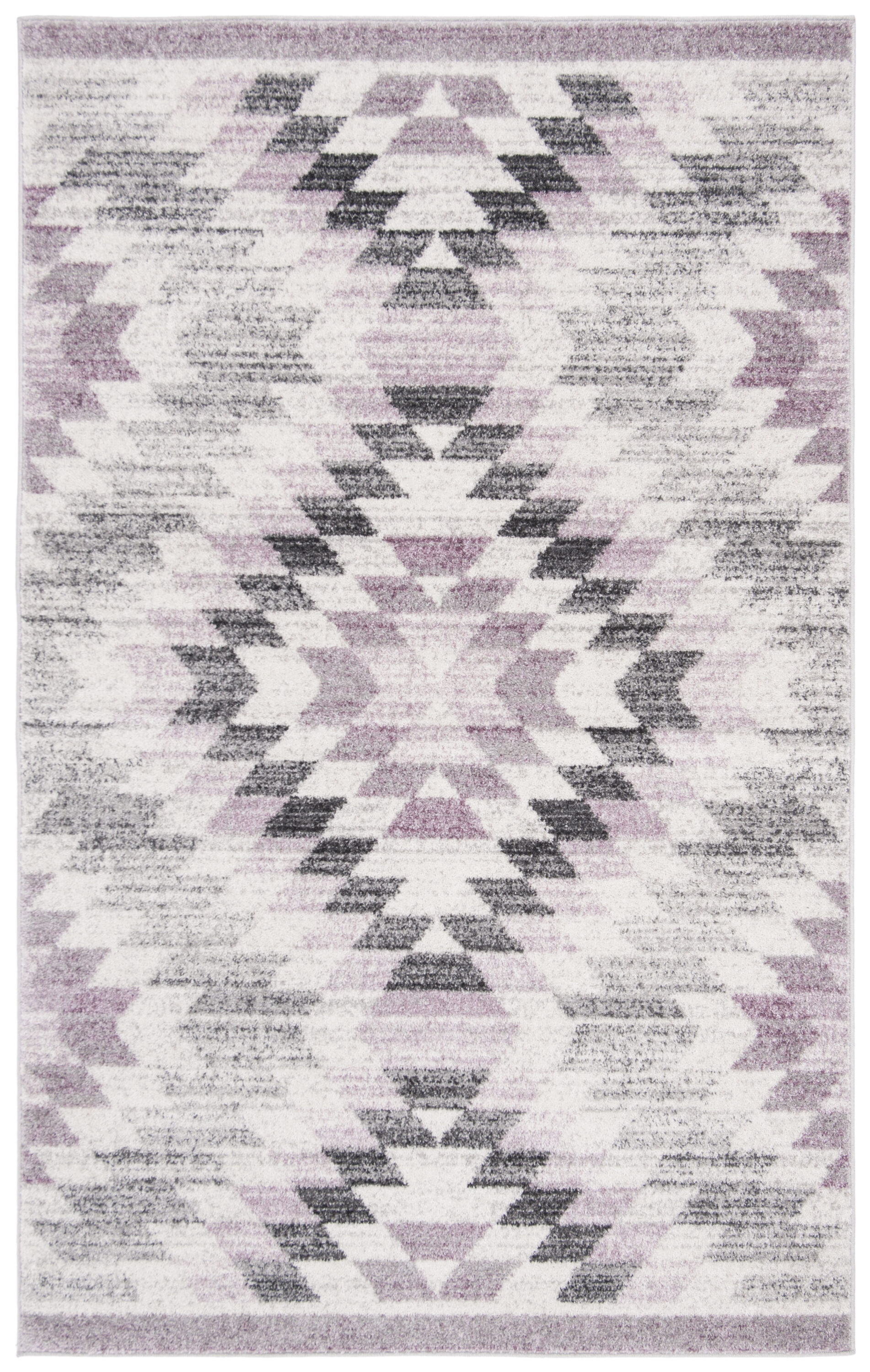 Ivory and Plum Geometric Synthetic Area Rug 5'1" x 7'6"