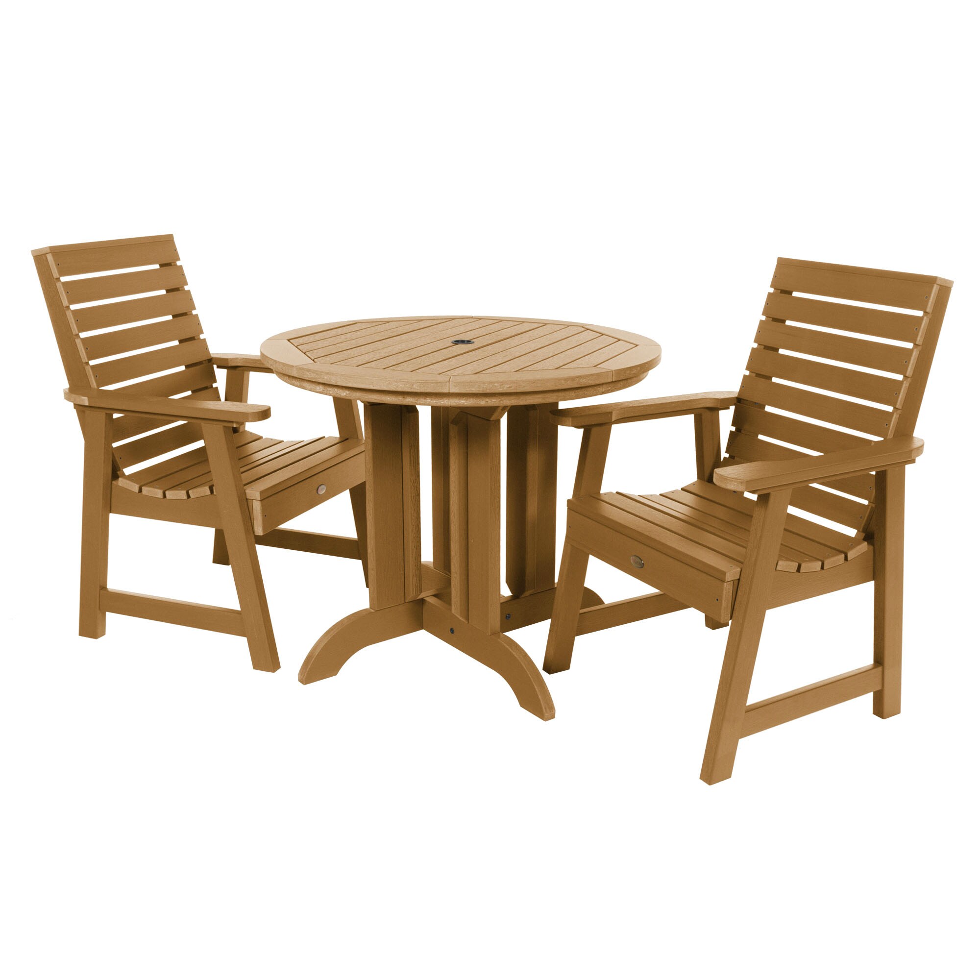 highwood AD-DNW36-TFE The Weatherly 3-Piece Tan Patio Dining Set Plastic Round Table with 2 Stationary Chairs