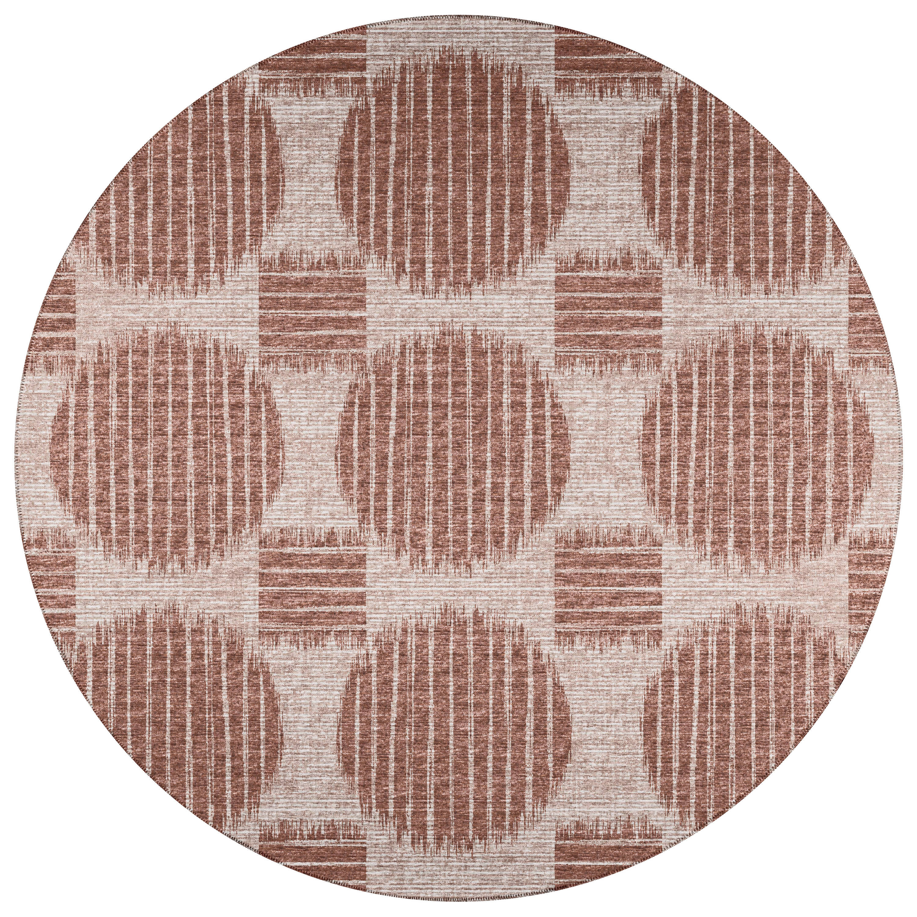 Addison Rugs AYU43BR8RO Yuma 8 X 8 (ft) Brown Round Indoor/Outdoor Geometric Mid-century Modern Area Rug