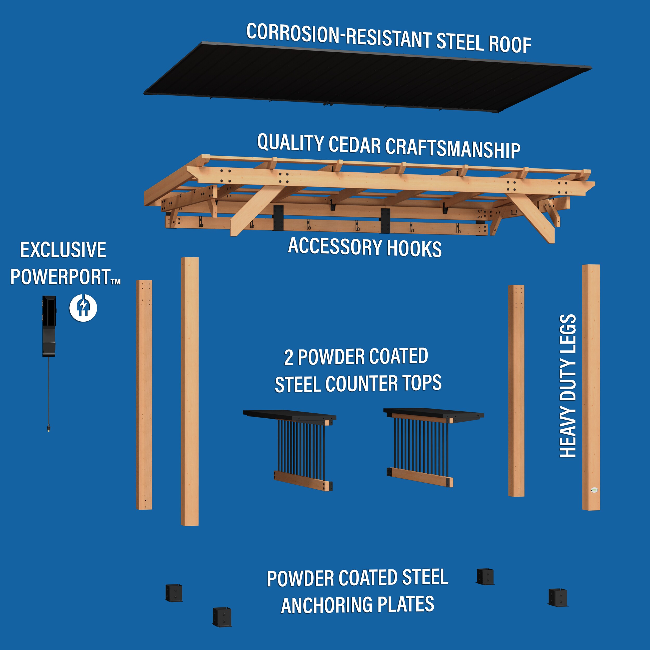Saxony XL Cedar and Black Steel Grill Gazebo