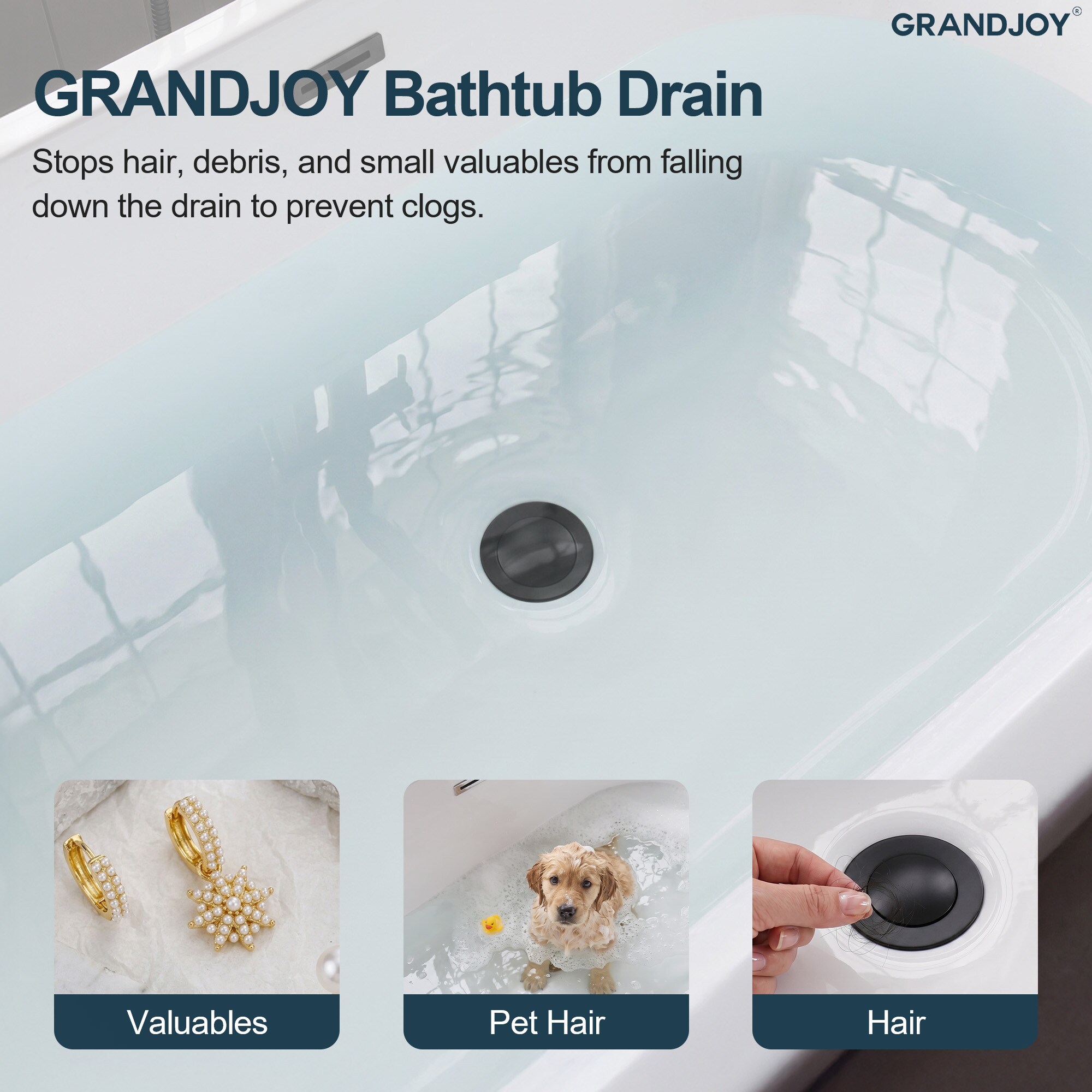 GRANDJOY All-Metal Bathub Drain Replacement Kit with Toe Touch Stopper ...