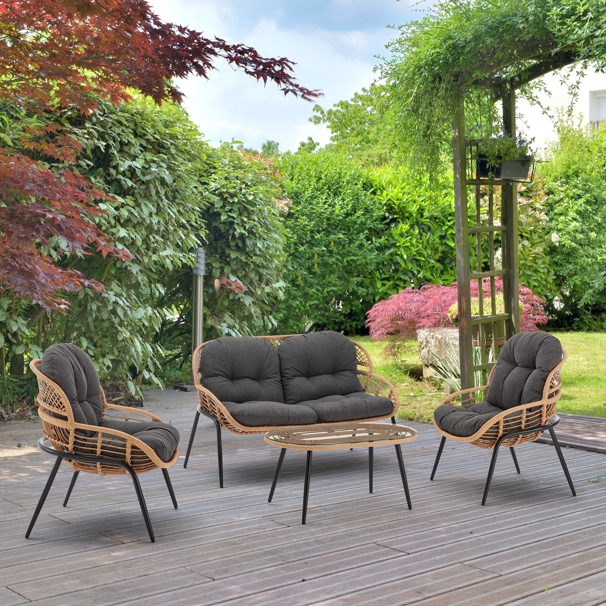 Manhattan Comfort OD-CV022-GY 4 -Piece Patio Conversation Set with Gray Cushions