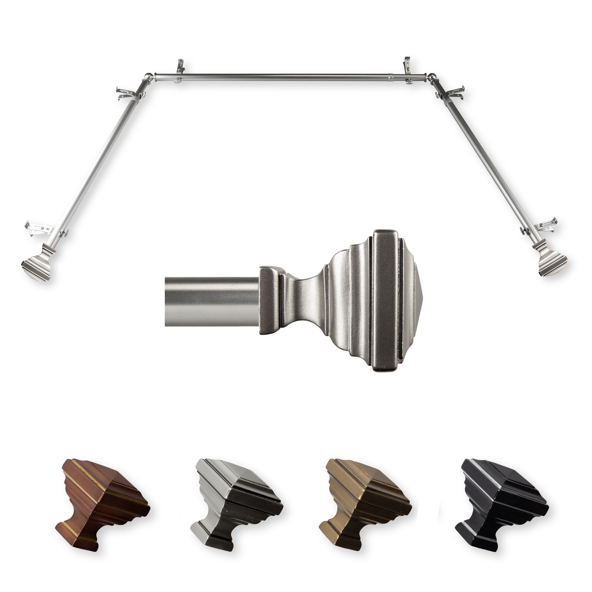Hart & Harlow L-ABAY-81-5 Dora 13/16-in 38-in to 72-in Satin nickel Steel Bay window curtain rod with Finials