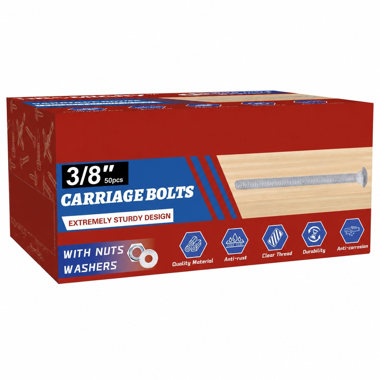 SenQWFa  3/8 in by 2-1/2 in Hot Dip Galvanized Carriage Bolts 50 Pieces Heavy Duty Round Head with Washers and Nuts durable