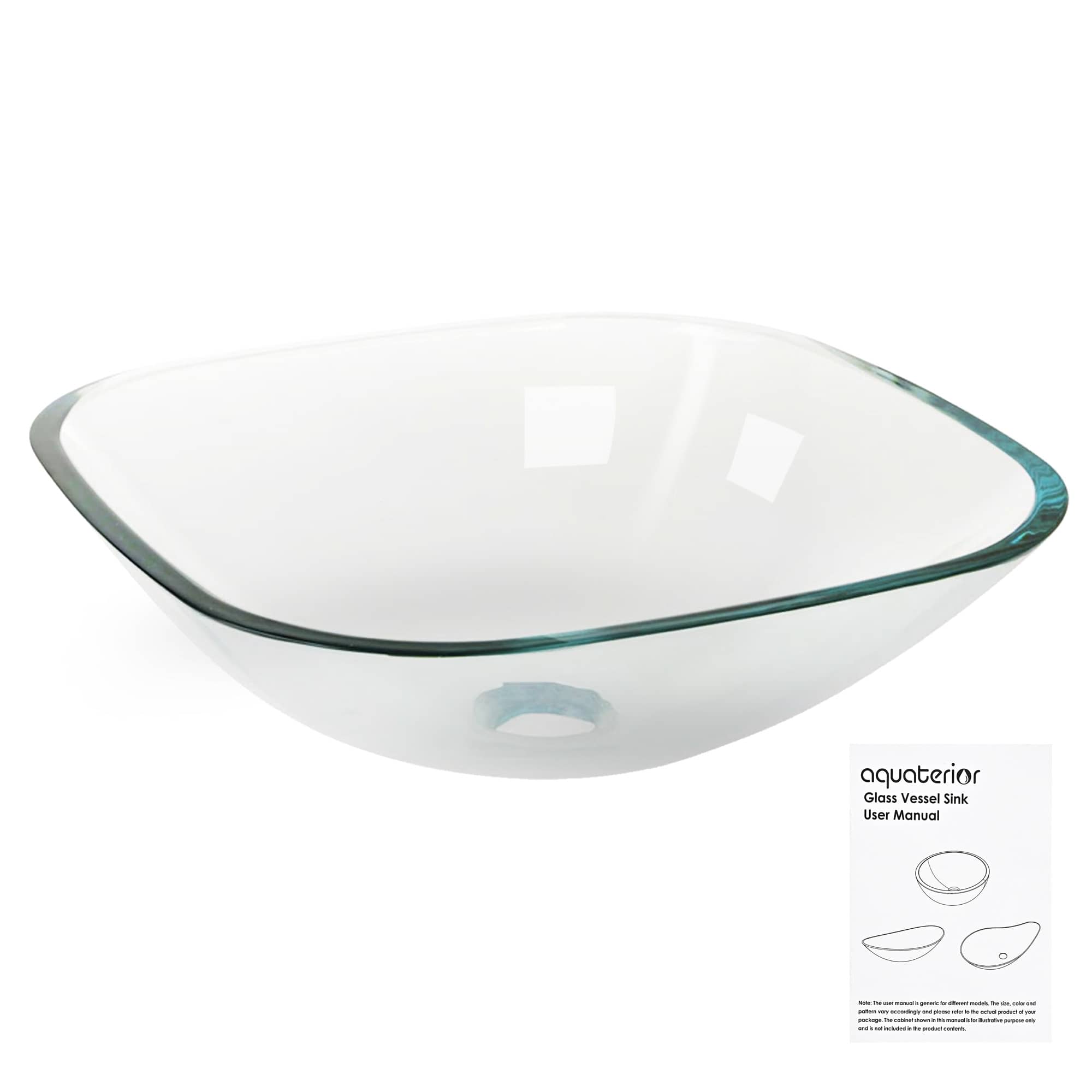 Yescom 80GSK001-420SQR-LO Bathroom Tempered Glass Vessel Sink Natural Clear Square Shape Transparent Basin