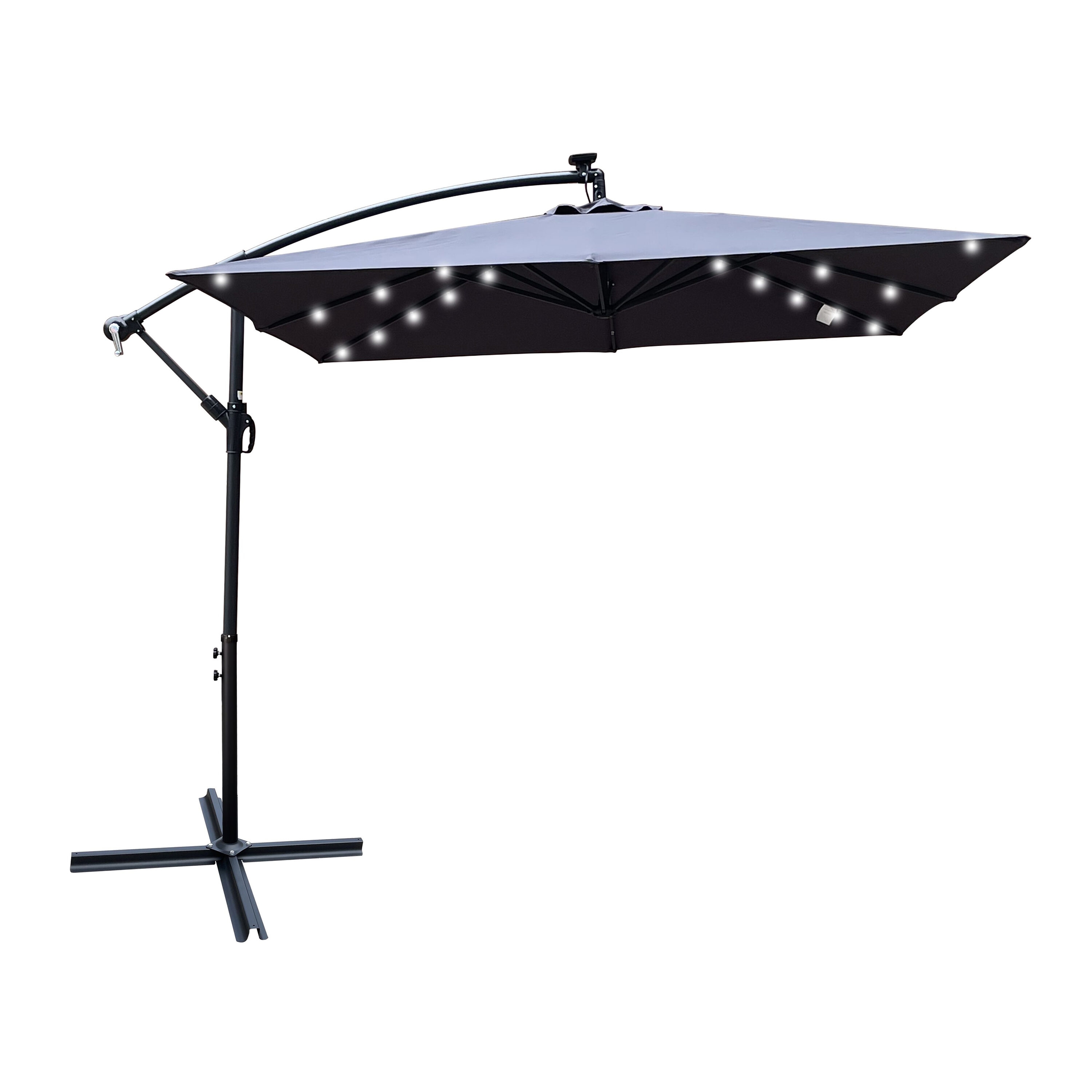 AHIOU HOME ZAAHG-127038UM 8.2-ft Steel Gray Crank Offset Patio Umbrella with Lights and with Base