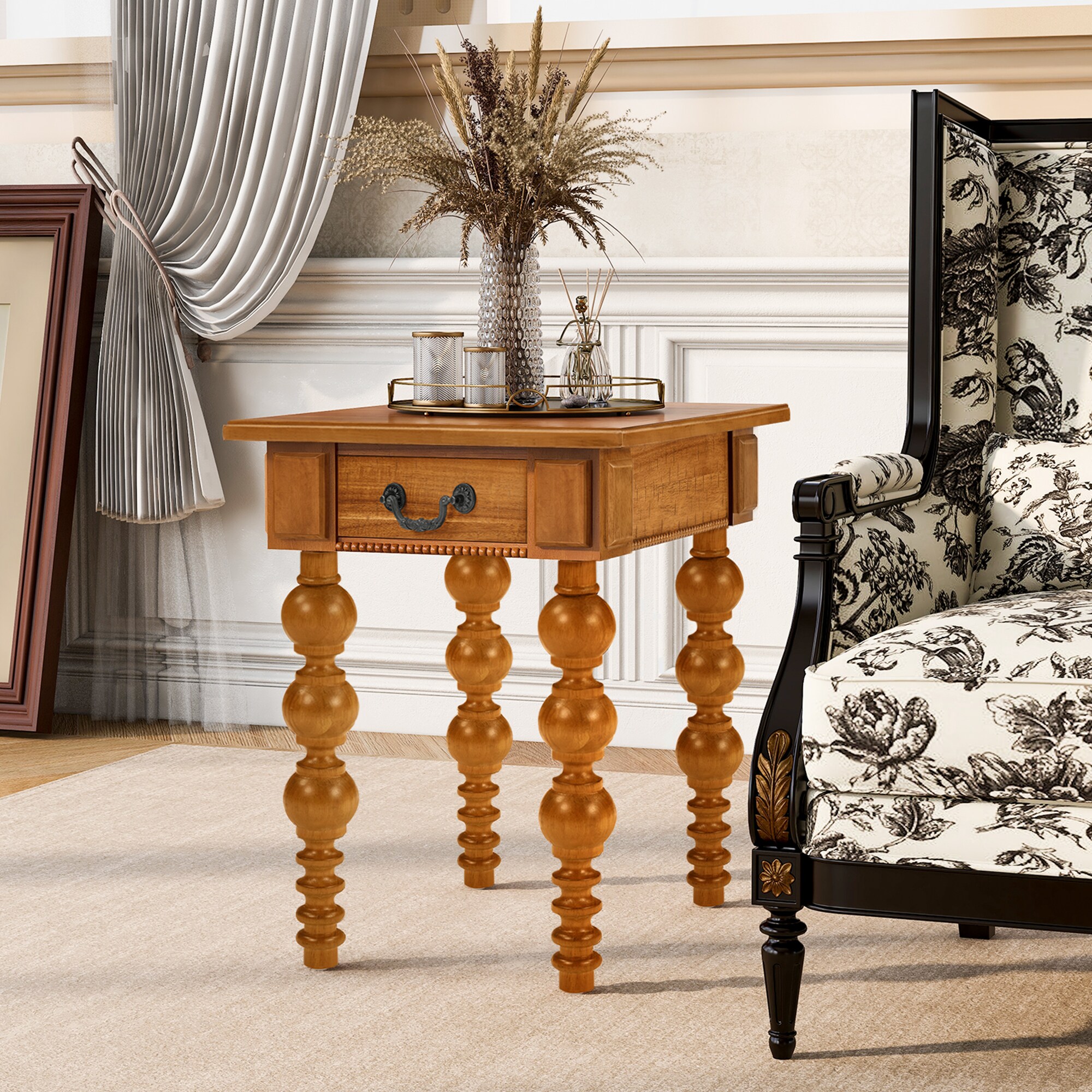 Dacicica Solid Wood End Table with Drawer Easy Assembly Vintage Narrow ...
