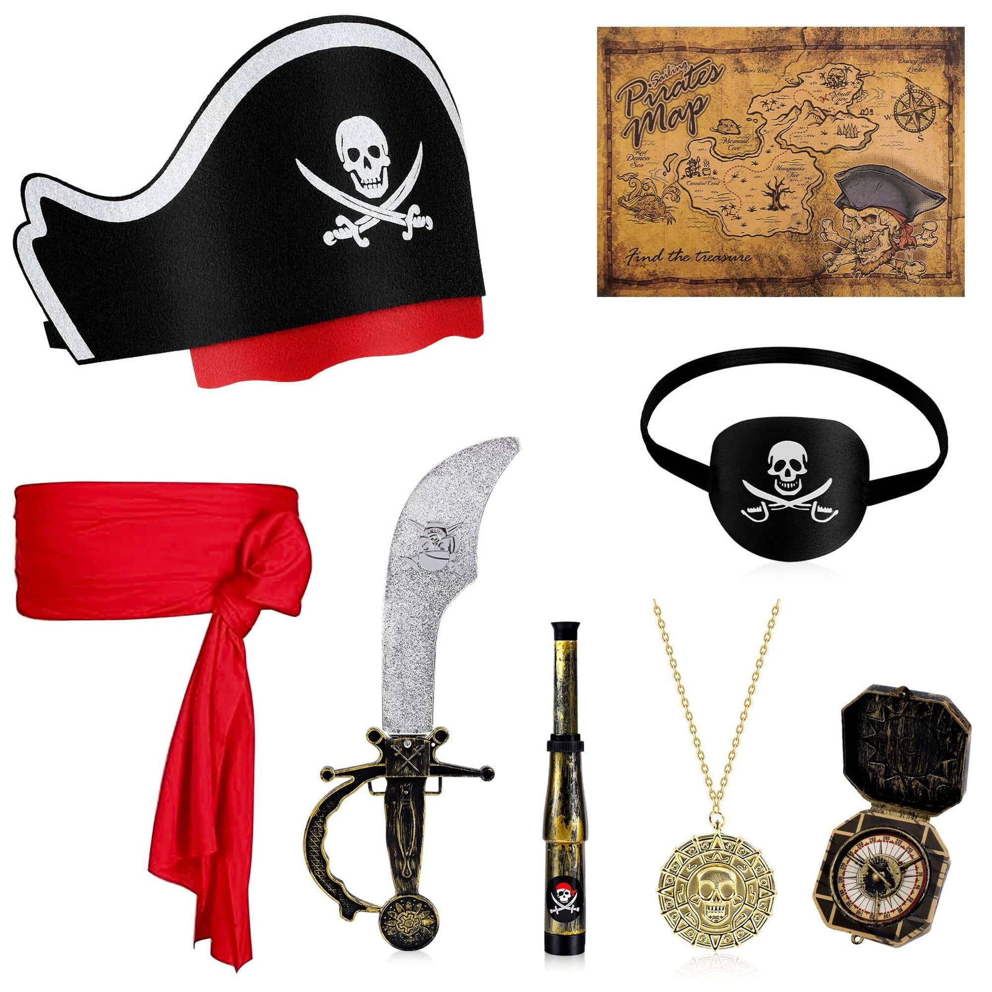 Numhew 8 Pcs Pirate Costume Accessories Set Black Multi Piece Pirate Accessories