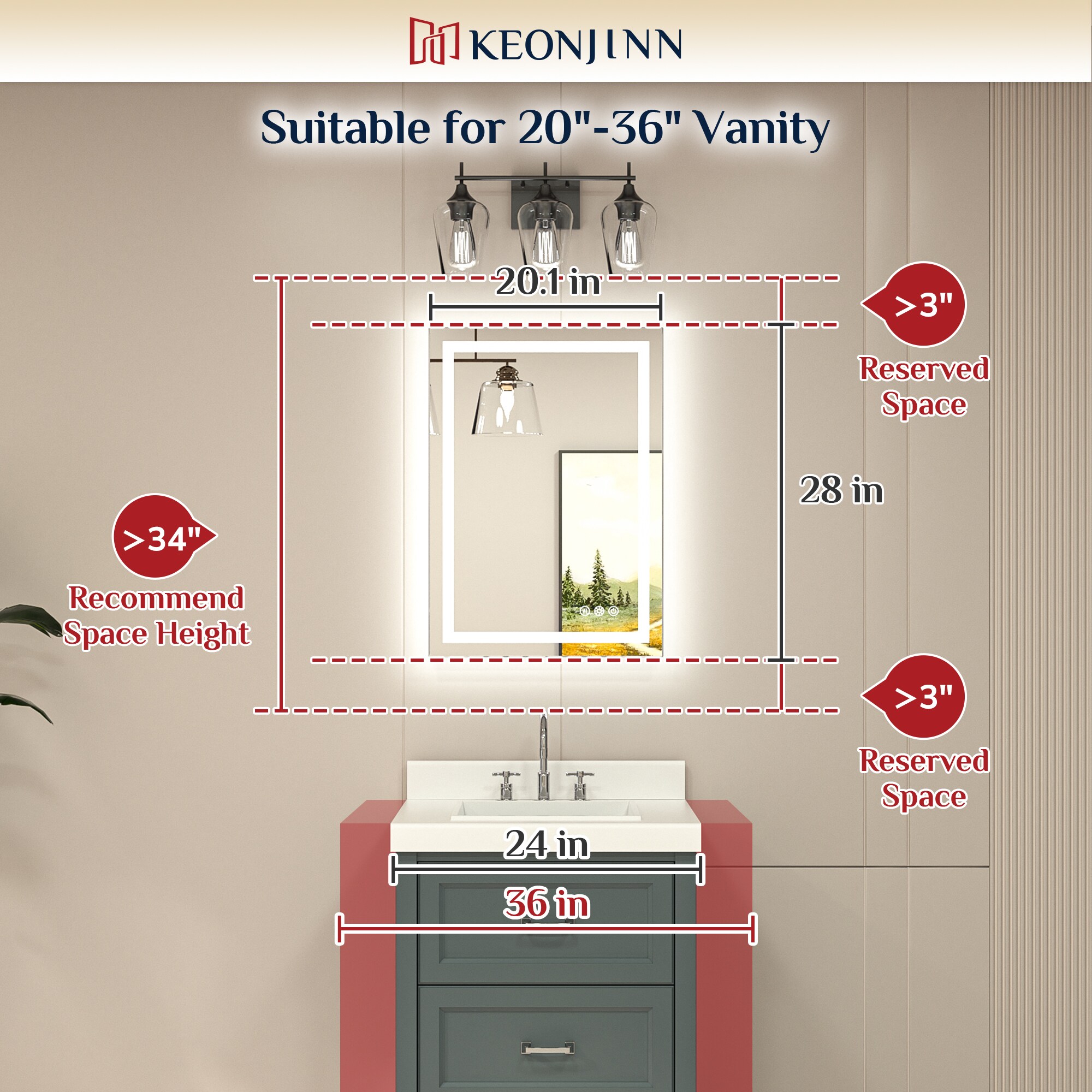 Keonjinn LW-JZ-ZBGSSW2-5171 Framed-Bath-Mirrors - View #3