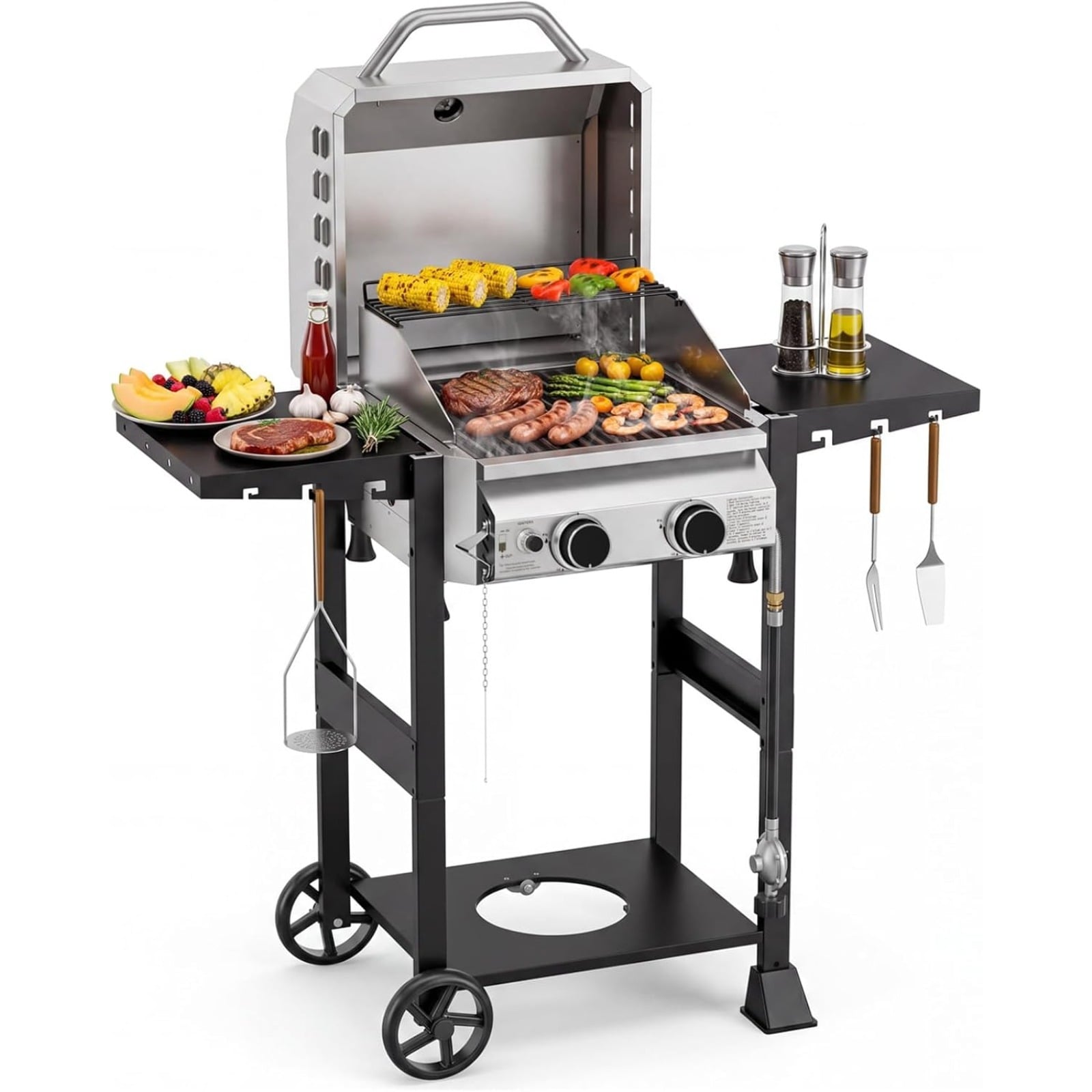 COWSAR Stainless steel and Black 2 -Burner Liquid Propane Gas Grill
