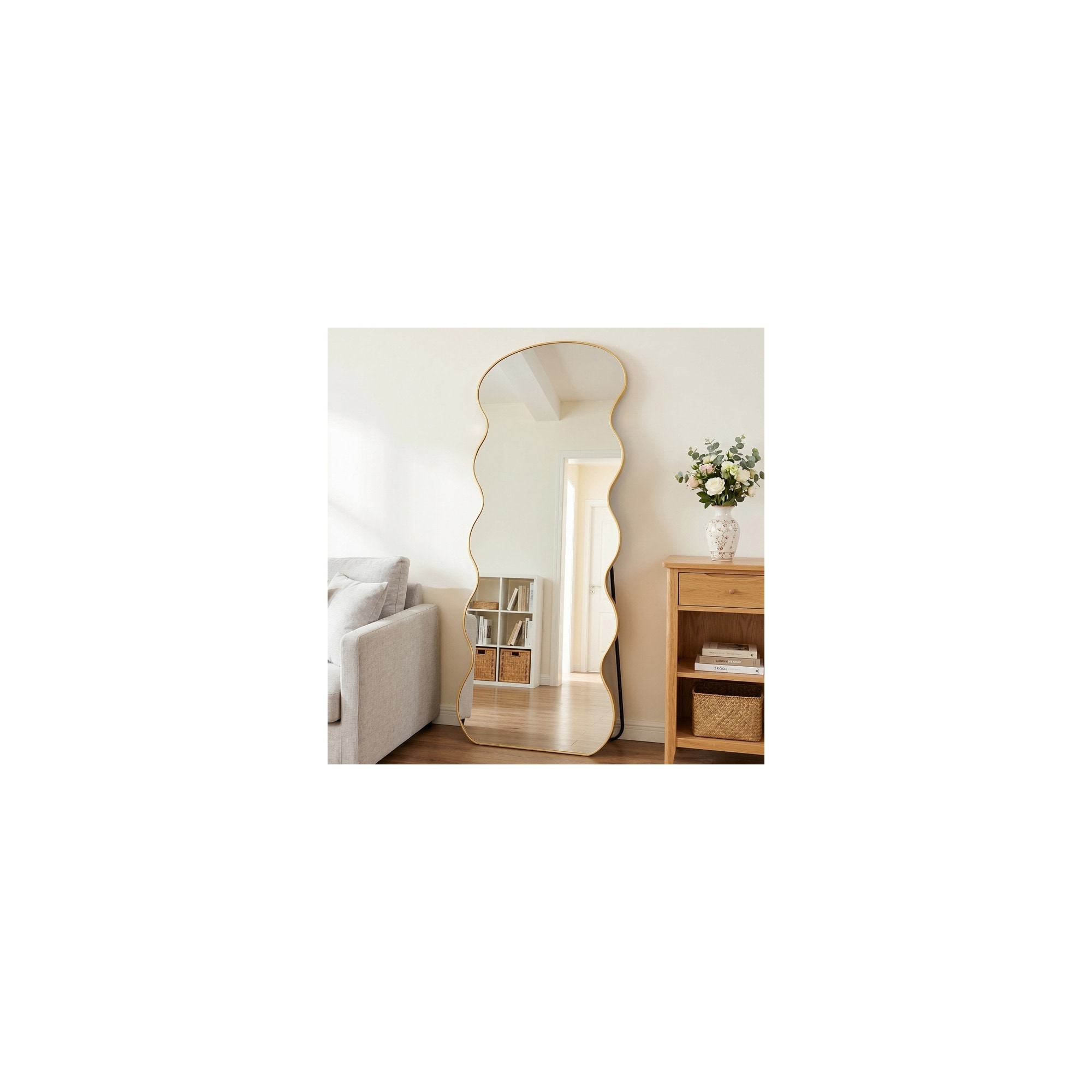 Antok  71in x 32in Irregular Gold Full Length Floor Mirror Freestanding with Stand