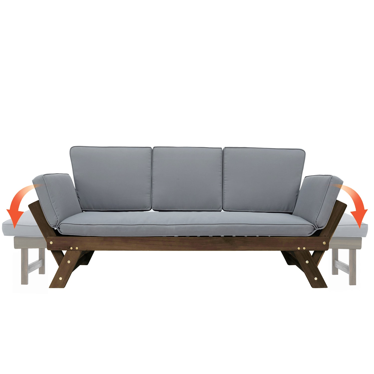 Bybafun YA0100332 Outdoor Daybed with Gray Cushions and Acacia Frame