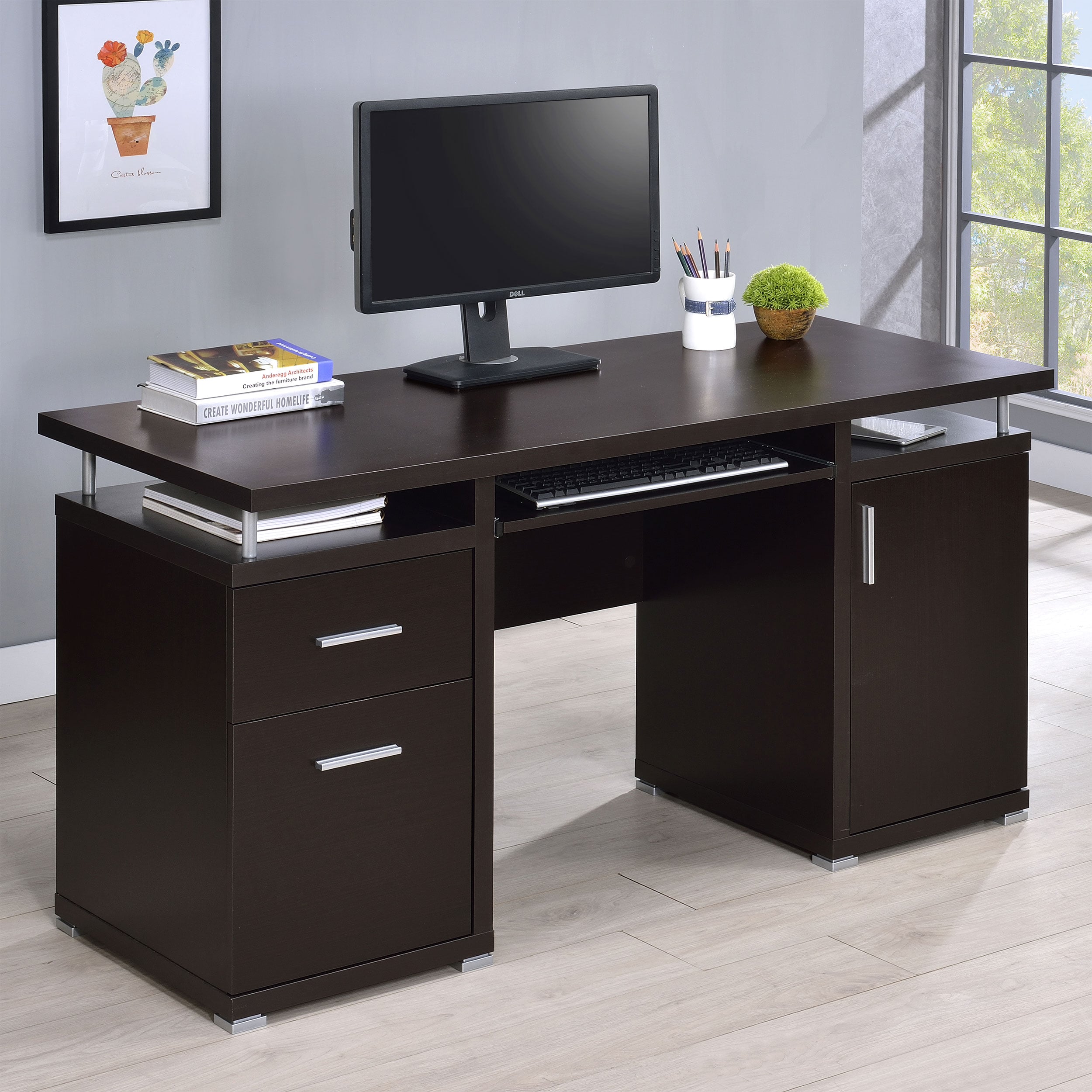 LOVMOR SF-Y-B062P328704 Rochelle Cappuccino 2 Drawer Office Computer Desk