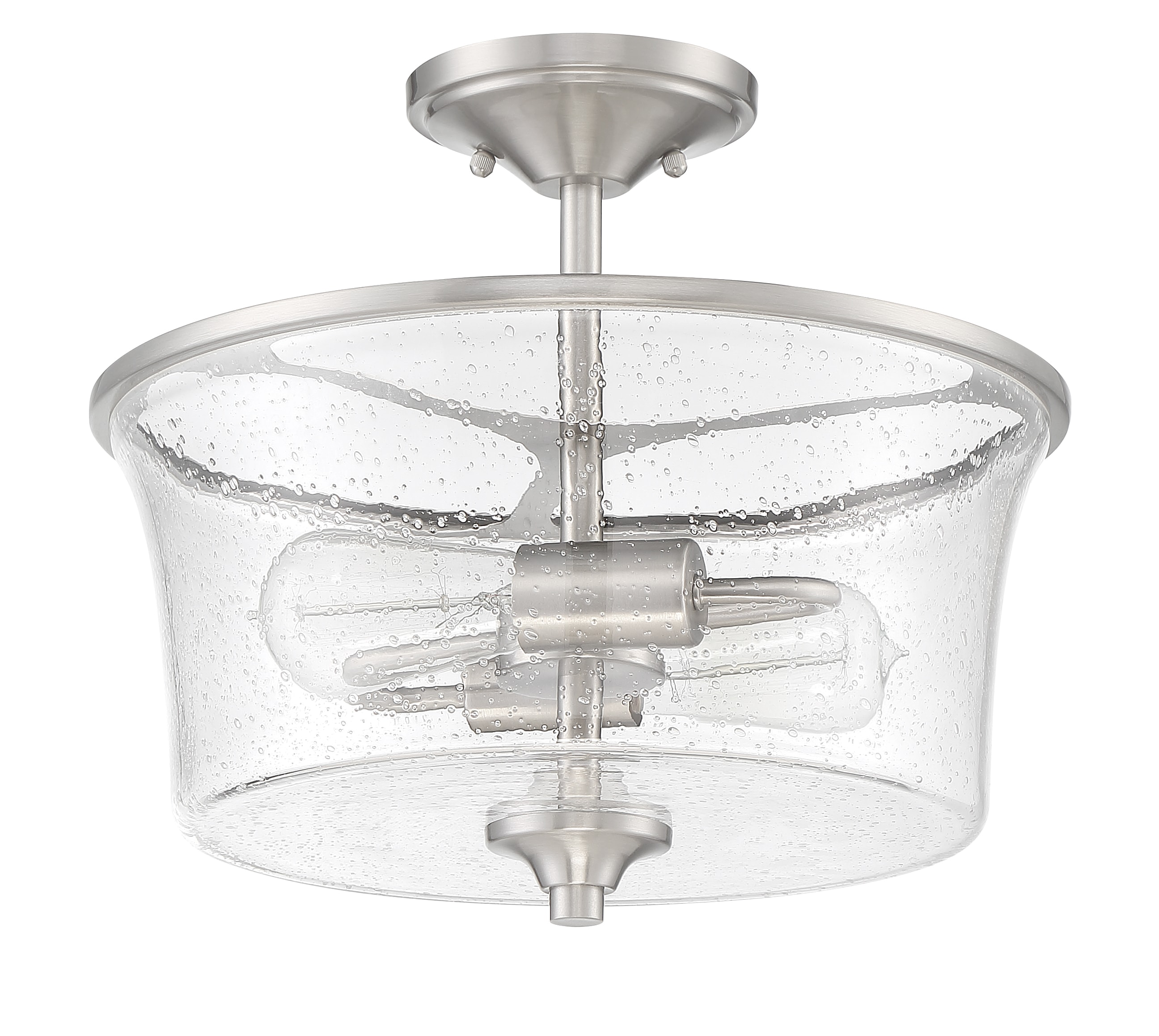 Craftmade 50452-BNK Gwyneth 2 -Light Brushed Nickel Traditional Clear glass Drum Medium Hanging Convertible pendant/Semi-flush