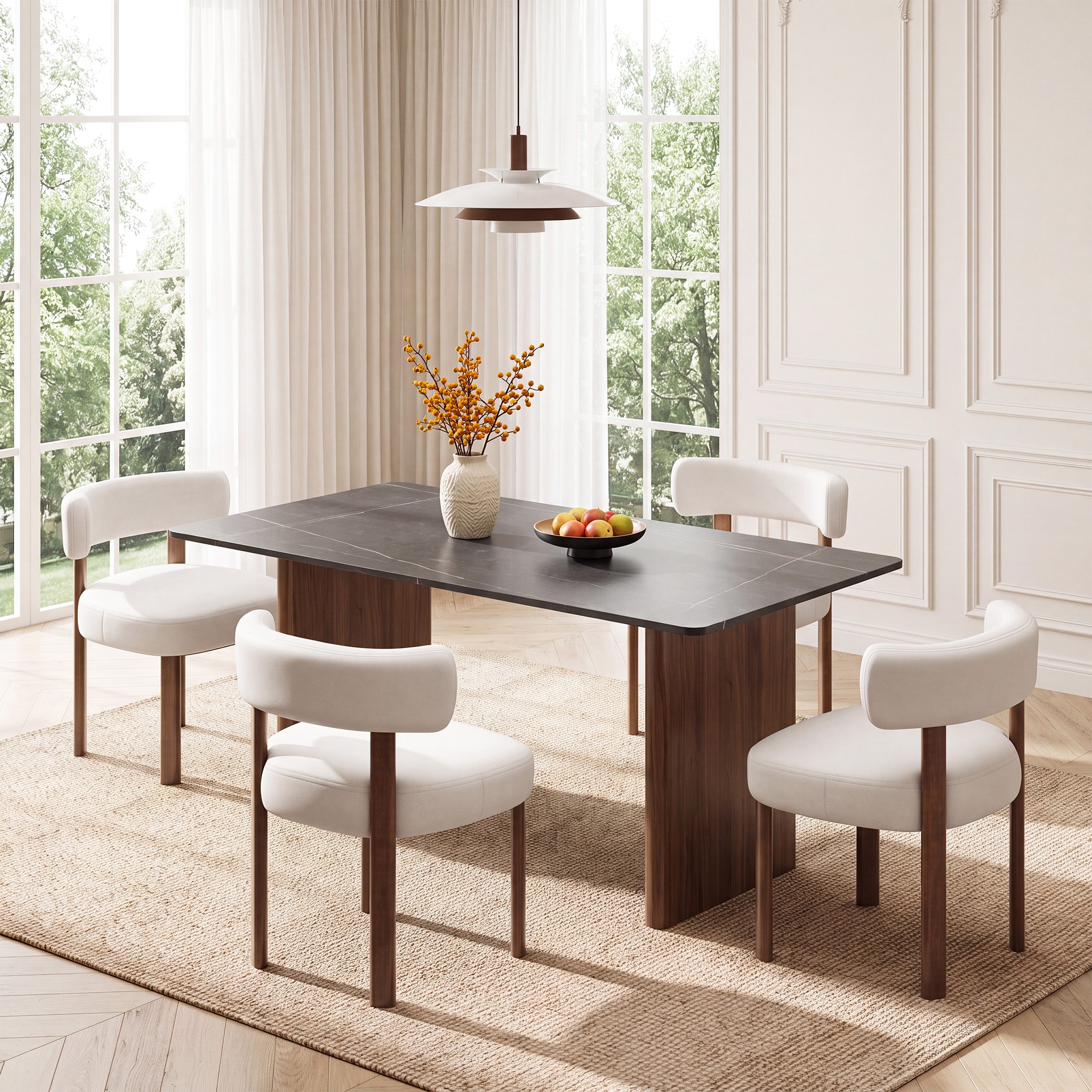 Colamy Set of 4 Beige Faux Leather Upholstered Dining Chair