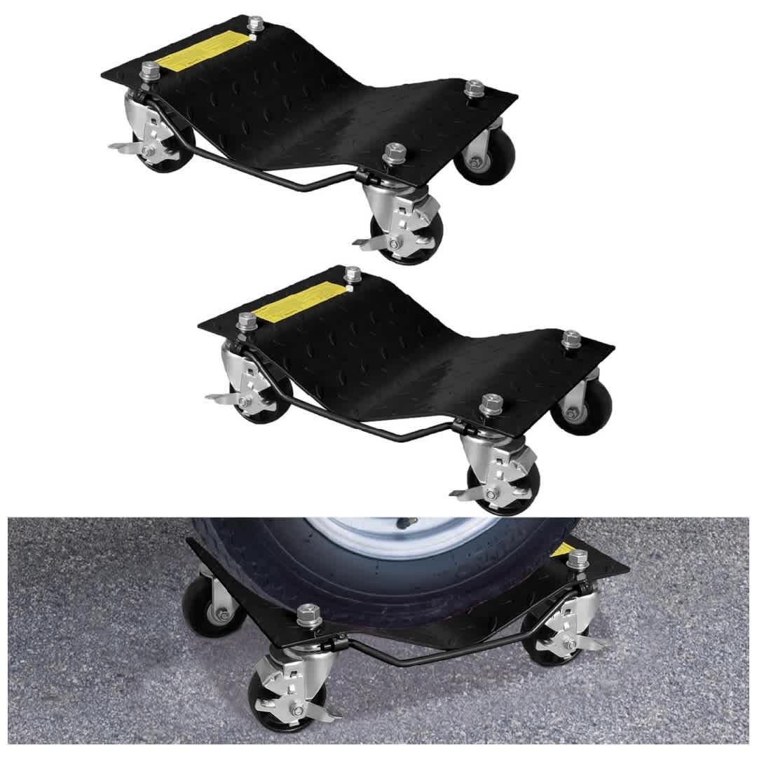 Qeetex NL-PAU-0LSUOLER Iron Heavy Duty Auto Dolly Wheel Cart Car Tire Stand with Brake Vehicle Trolley with Wheels for Moving Auto Repair Black 1 Pair
