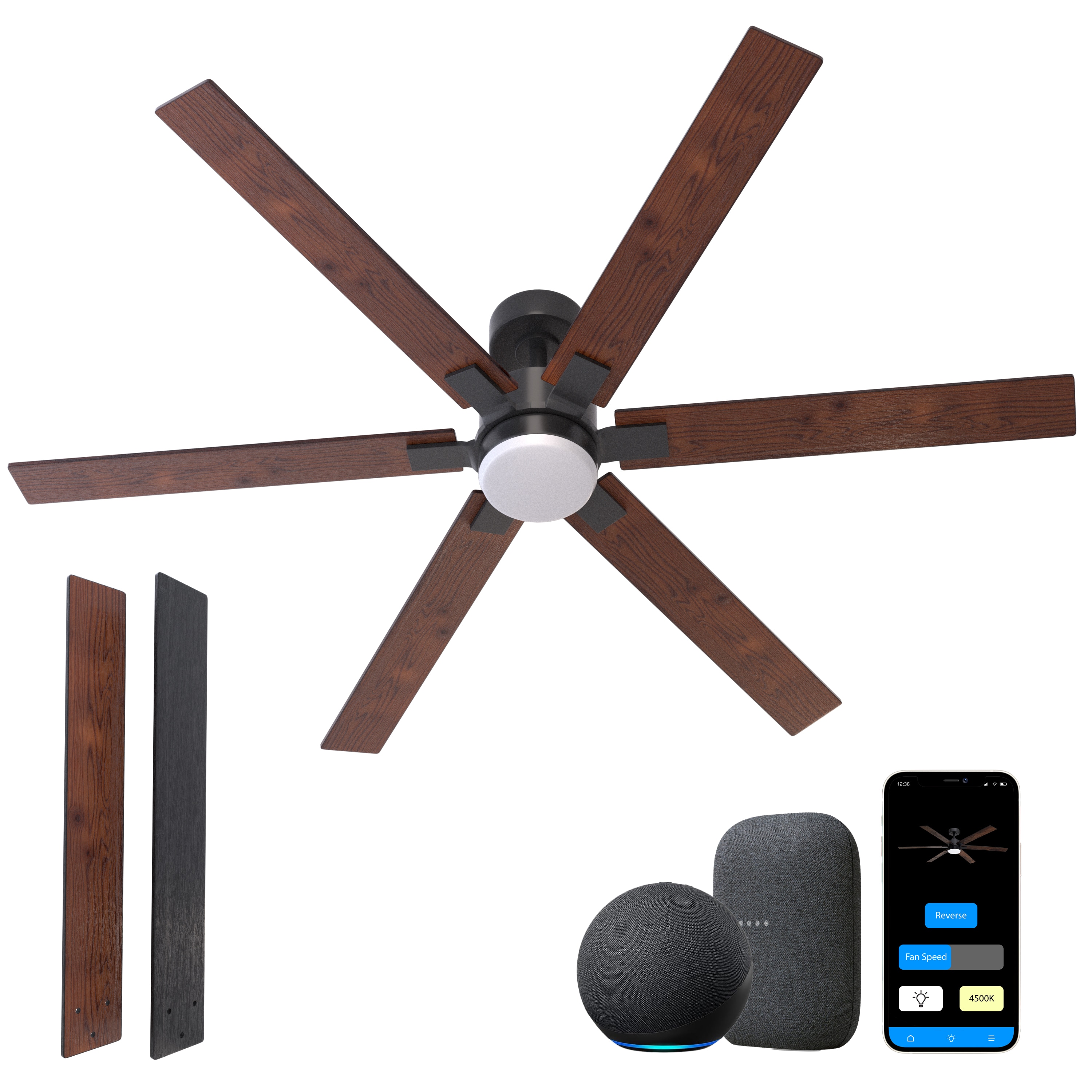 Promounts 60-in Black with Dark Brown Blades Color-changing Indoor Smart Propeller Ceiling Fan with Light (6-Blade) OHCF04-WT Sansujyuku sansujyuku.com