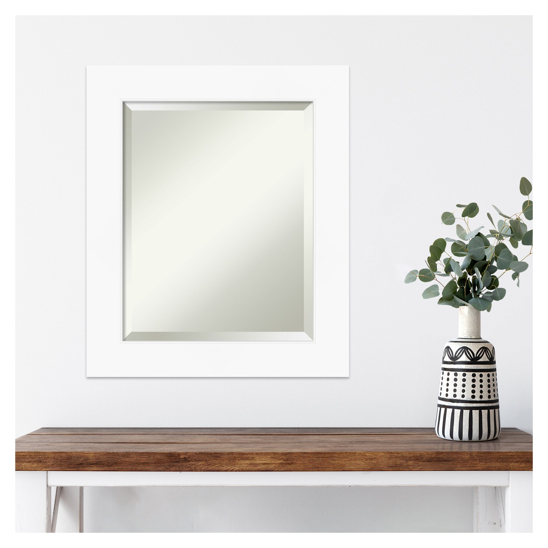 Cabinet White Framed Rectangular Wall Mirror 21.38 x 25.38 Inches