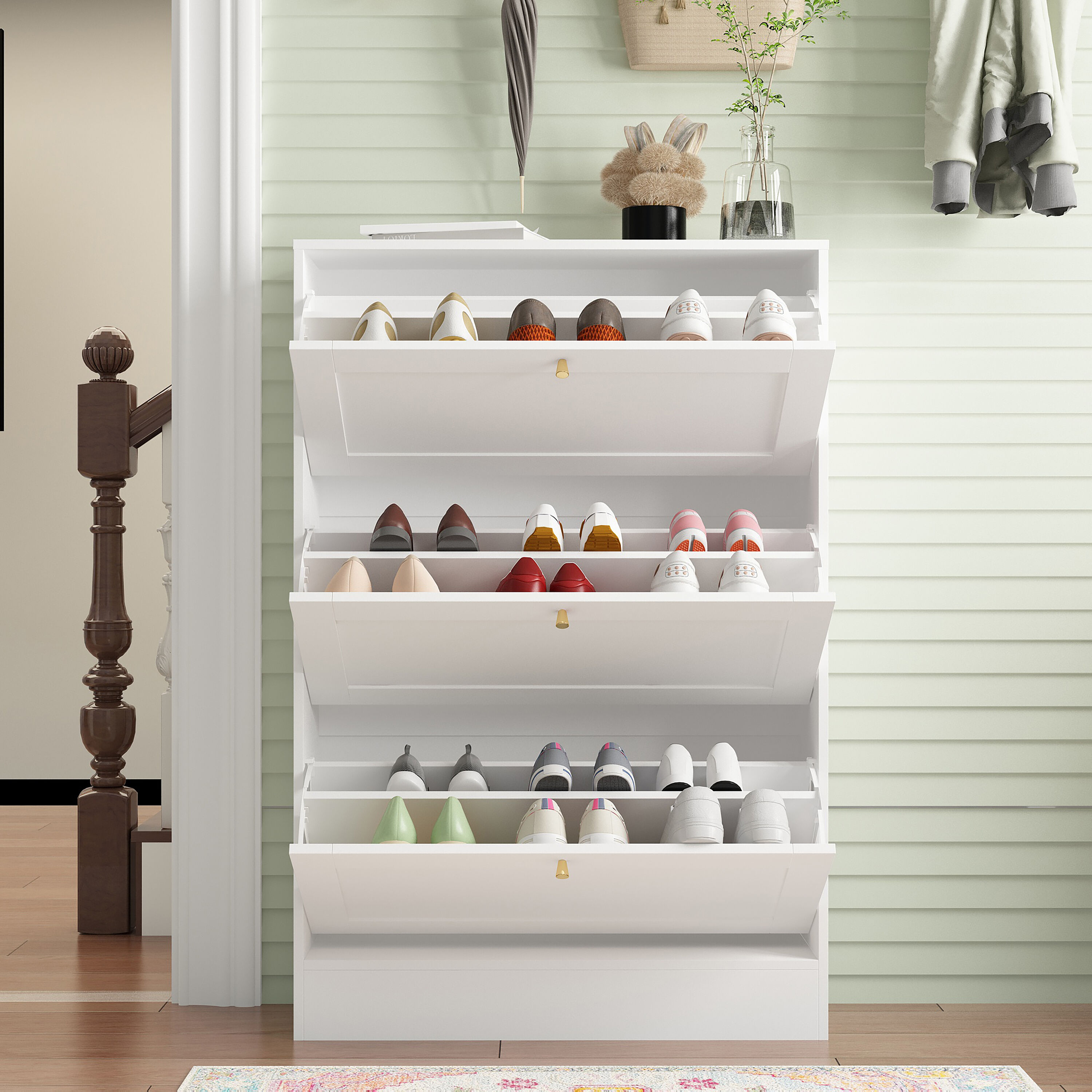 FUFU&GAGA LJY-KF020235-01 47.2-Inches H 3 Tier 12 pair White Composite Shoe cabinet
