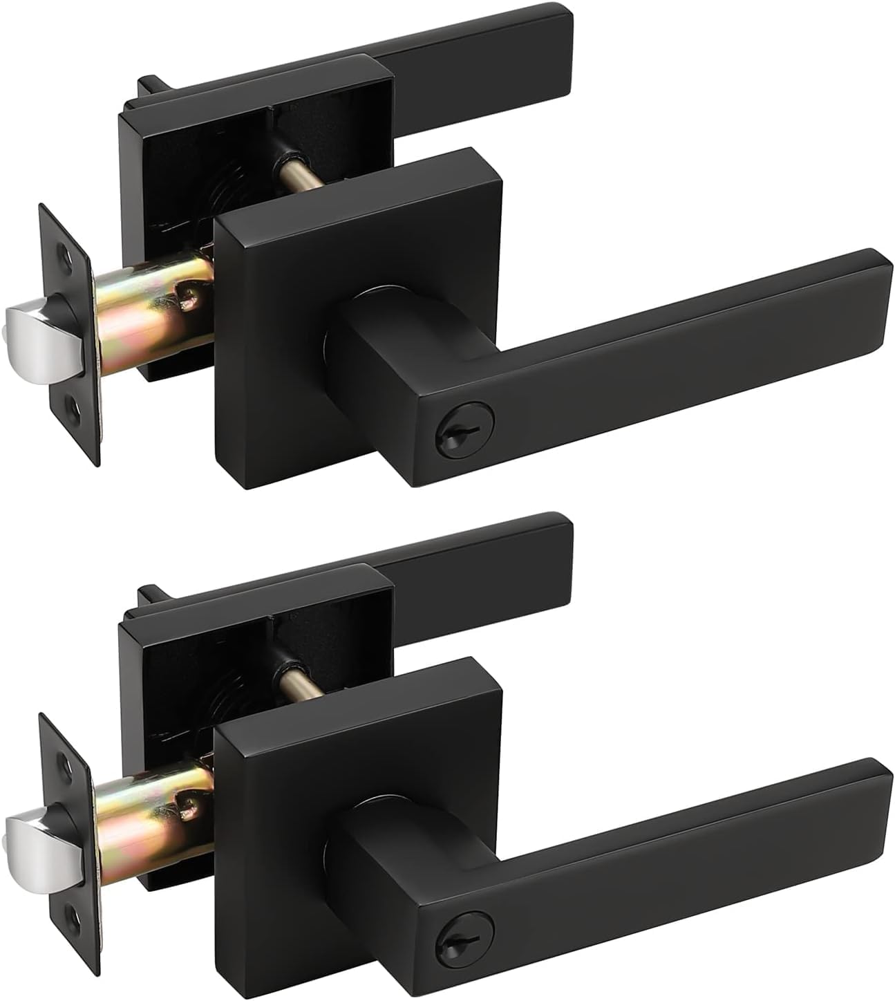 Probrico 2 Pack Black Entry Knob Combo Pack Keyed Alike Heavy Duty Entrance Door Lever Exterior Lockset Contemporary Style Modern Front Door Hardware