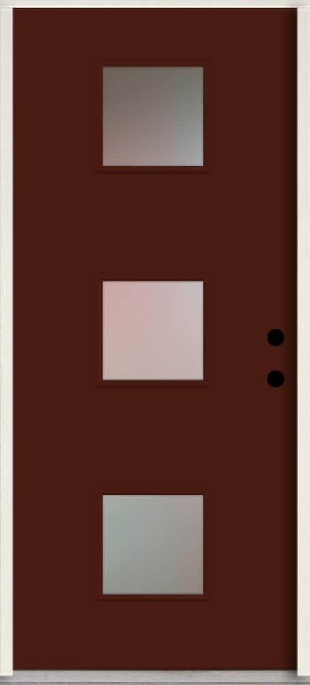 RELIABILT LO1066558 Spotlights 32-in x 80-in x 4-5/8-in Fiberglass 1/4 lite Left-hand inswing Currant Paint Painted Prehung Front Door Insulating core