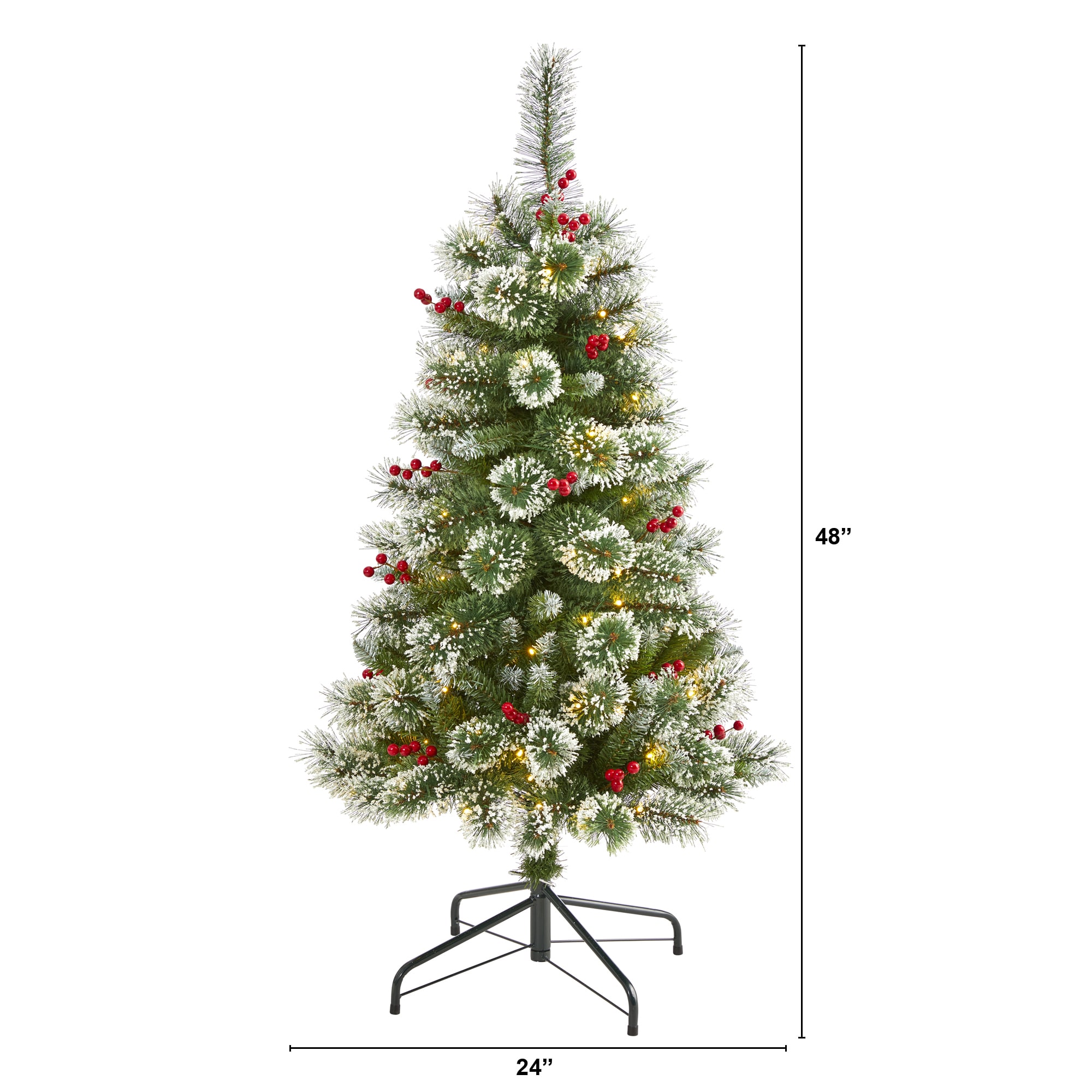 Nearly Natural 4-ft Pine Pre-lit Flocked Artificial Christmas Tree with ...