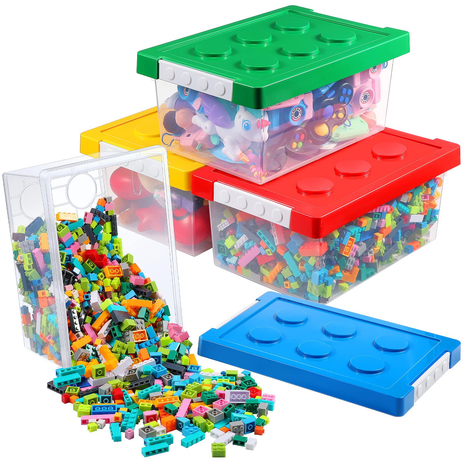 AKSCYZM 4 Pack Brick Shaped Toy Storage Containers with Lids Clear ...