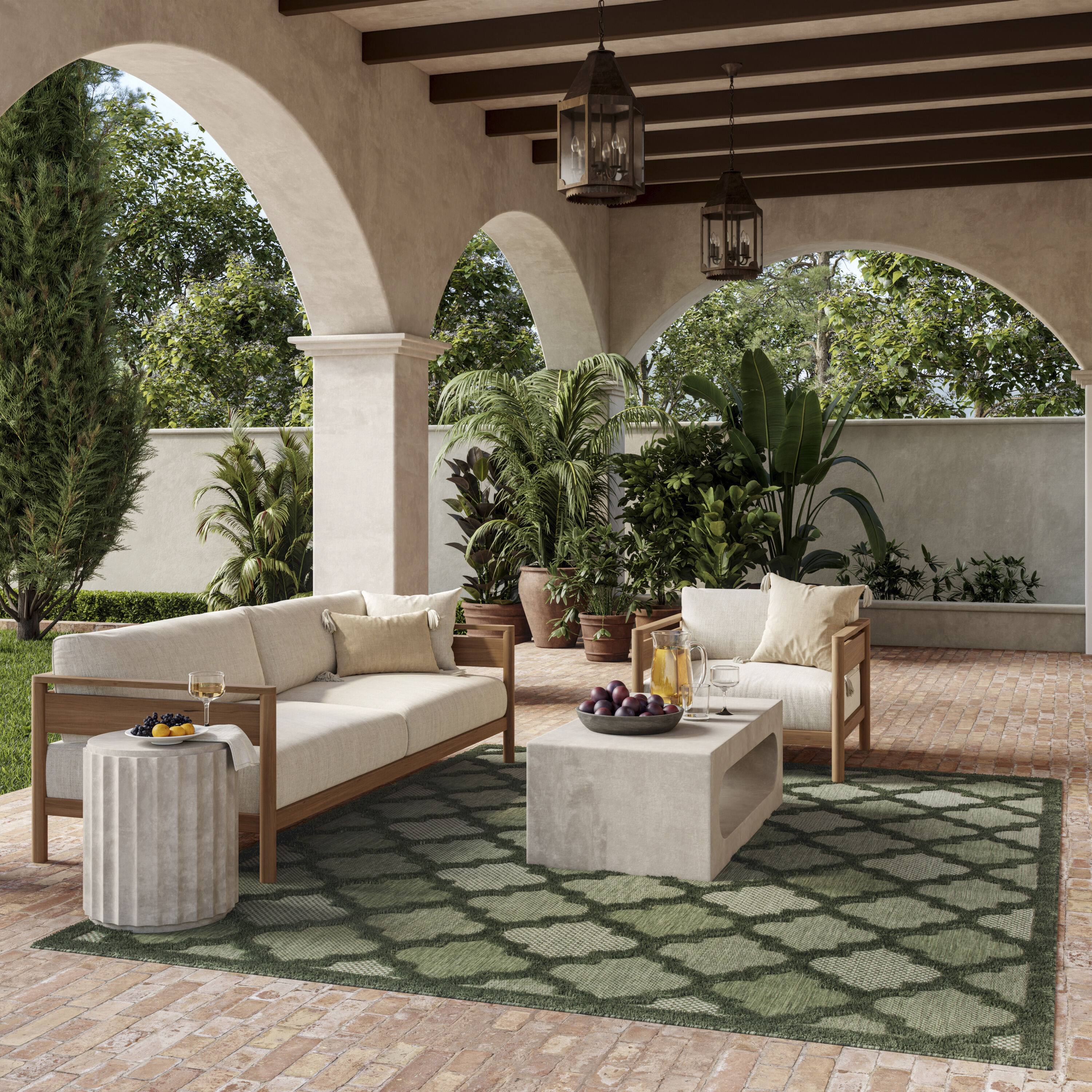 Nourison Home 099446945082 8 x 10 (ft) Loomed Polyester/Polypropylene Green Rectangular Indoor/Outdoor Trellis Area rug