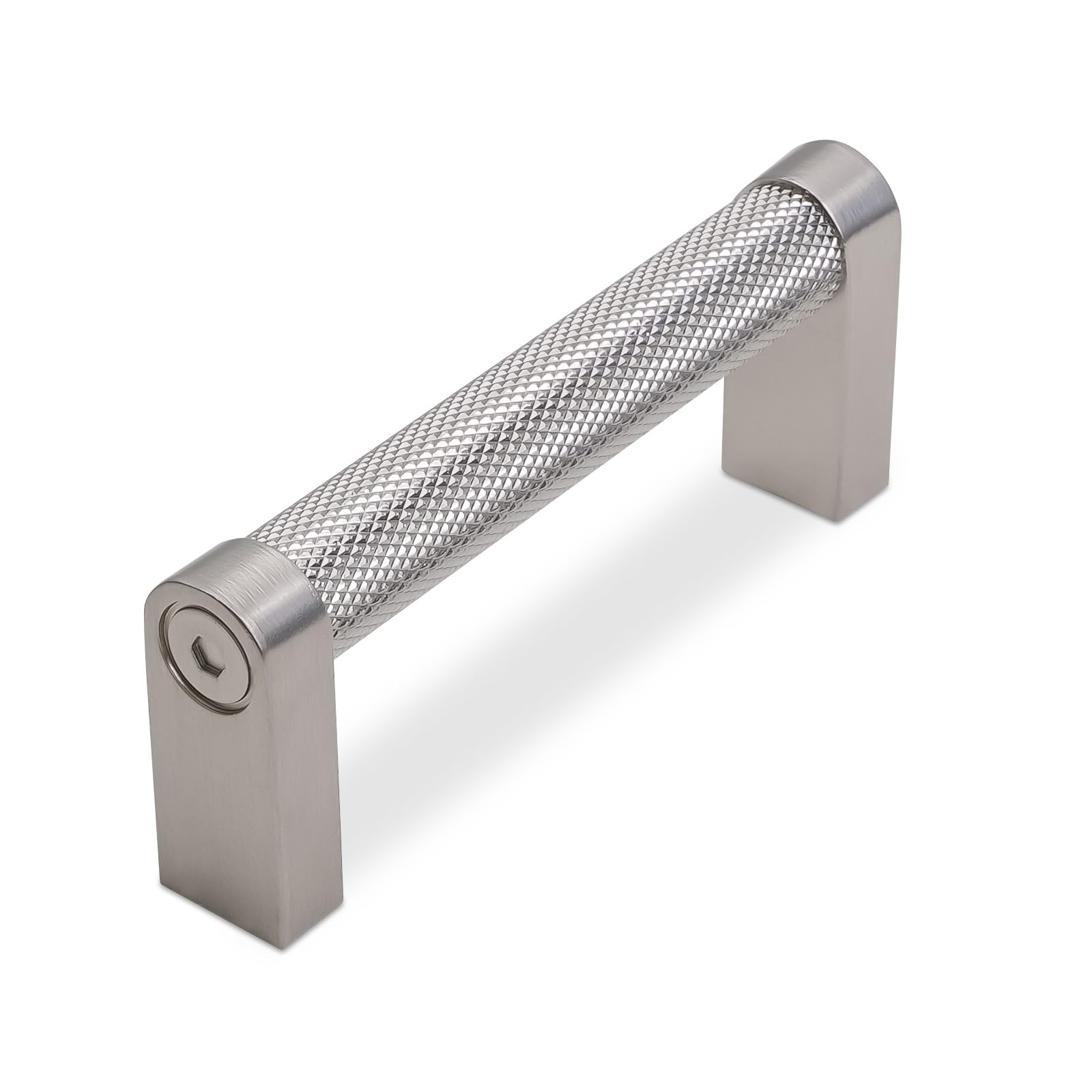 TNSO Brushed Satin Nickel 3 inch Hole Center 10 Pack Knurled Cabinet Pulls Drawer Dresser Hardware Modern Furniture Handles