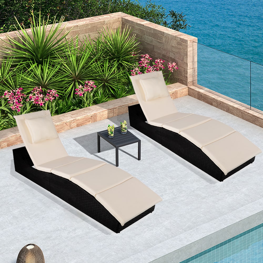 Clihome Adjustable Chaise Chair Rattan Black Metal Frame Stationary Chaise  Lounge Chair(S) With Off-White Polyester Cushioned Seat In The Patio Chairs  Department At Lowes.Com