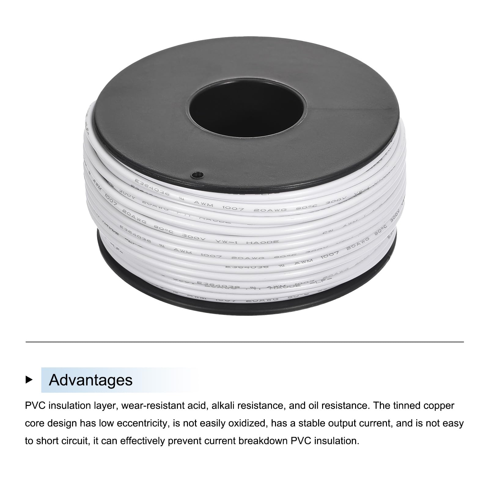 Aoibox 20 AWG UL1007 Stranded Tinned Copper Hookup Wire White PVC ...