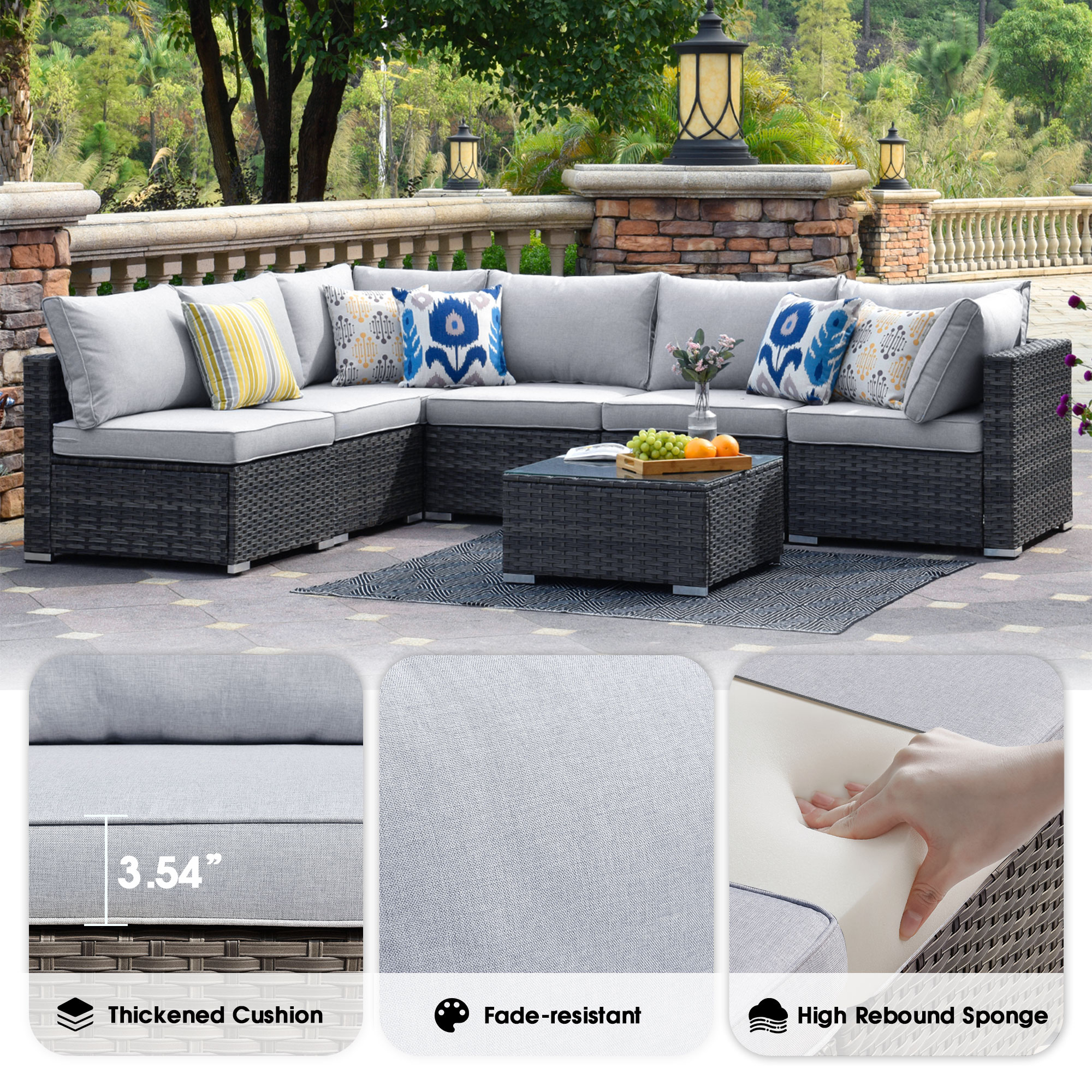 XIZZI Sunrise Rattan Outdoor Sectional with Gray Cushion(S) and Steel ...